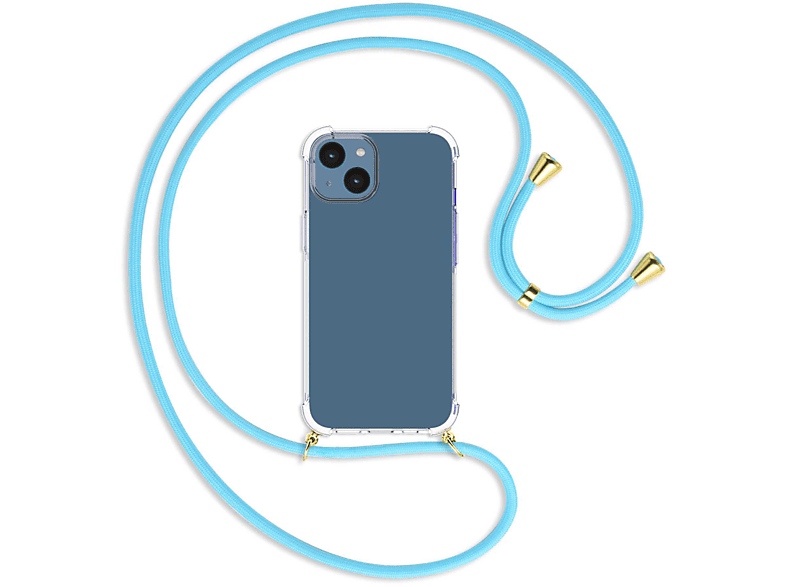 Apple, MORE MTB / Umhänge-Hülle Himmelblau iPhone Backcover, mit Kordel, gold ENERGY 14,