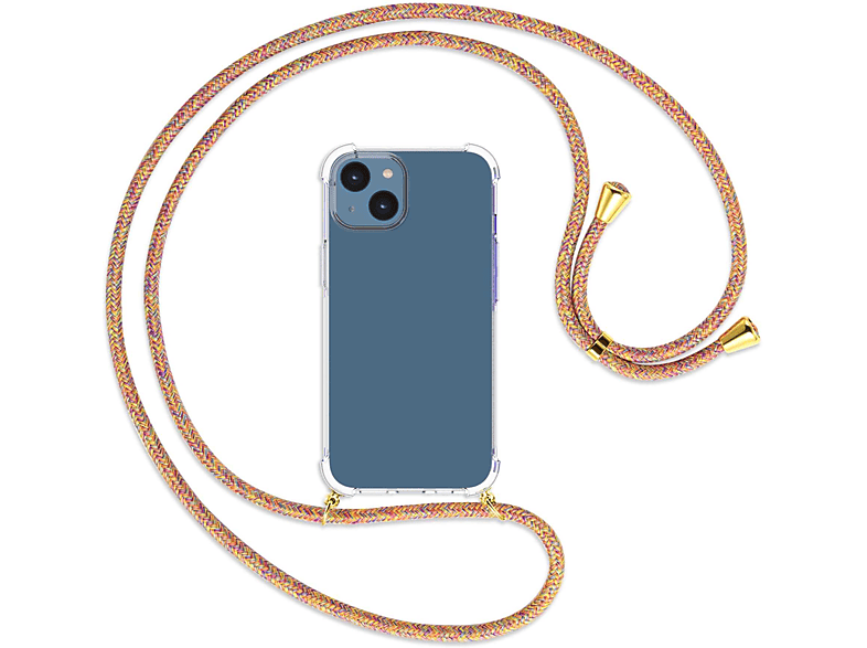 iPhone ENERGY 14, / Umhänge-Hülle MTB Apple, Rainbow Backcover, MORE Kordel, mit gold
