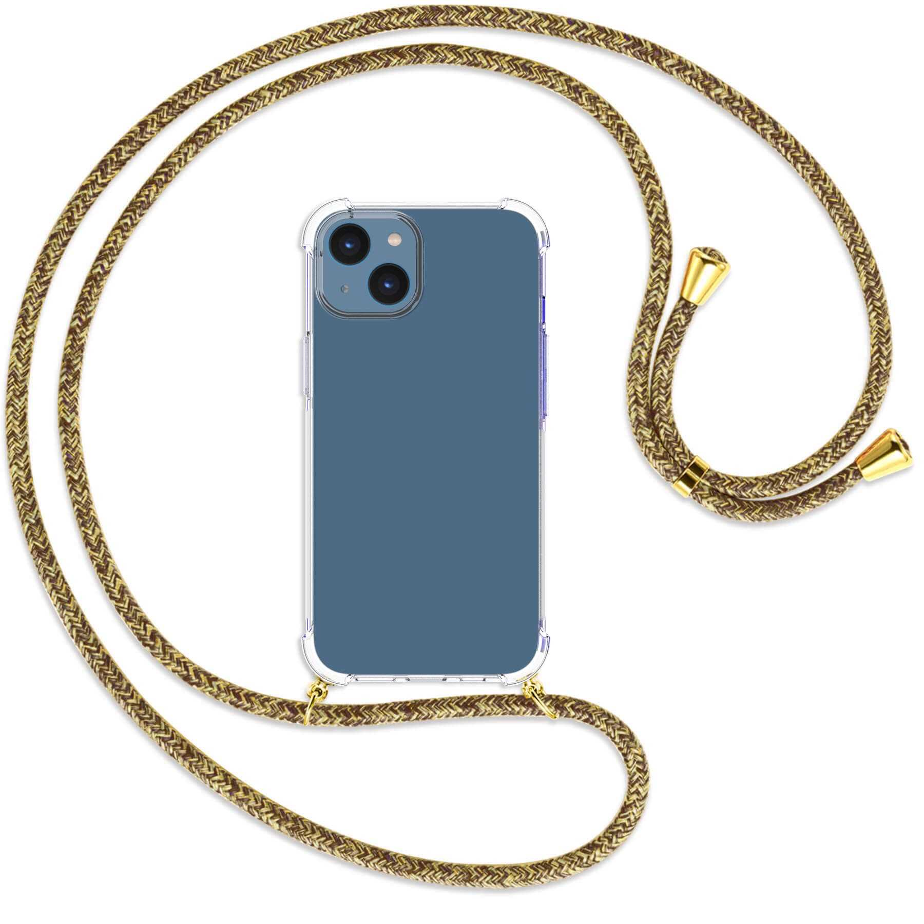 MTB MORE ENERGY Umhänge-Hülle Backcover, gold Kordel, iPhone Apple, 14, / Natural mit