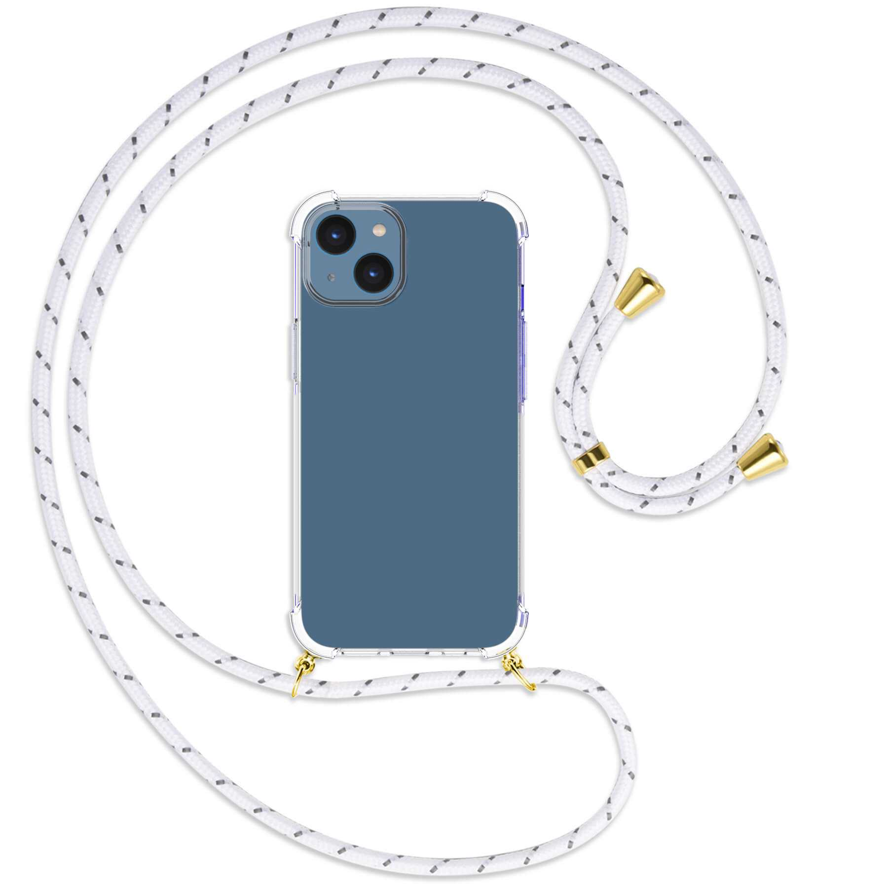MTB MORE ENERGY Umhänge-Hülle mit iPhone Kordel, 14, Weiß+Grau gold / Apple, Backcover