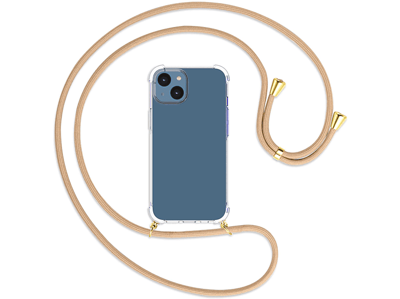/ iPhone MTB Umhänge-Hülle Beige Apple, Backcover, 14, ENERGY mit Kordel, gold MORE