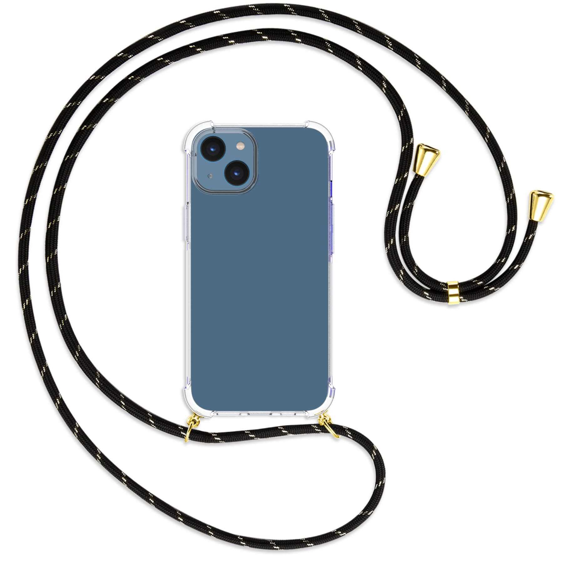 14, MTB Umhänge-Hülle / MORE iPhone gold Apple, mit ENERGY Backcover, Schwarz+Gold Kordel,