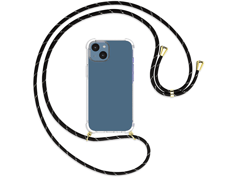 iPhone 14, ENERGY MORE MTB mit Kordel, Apple, Schwarz+Gold Backcover, gold Umhänge-Hülle /