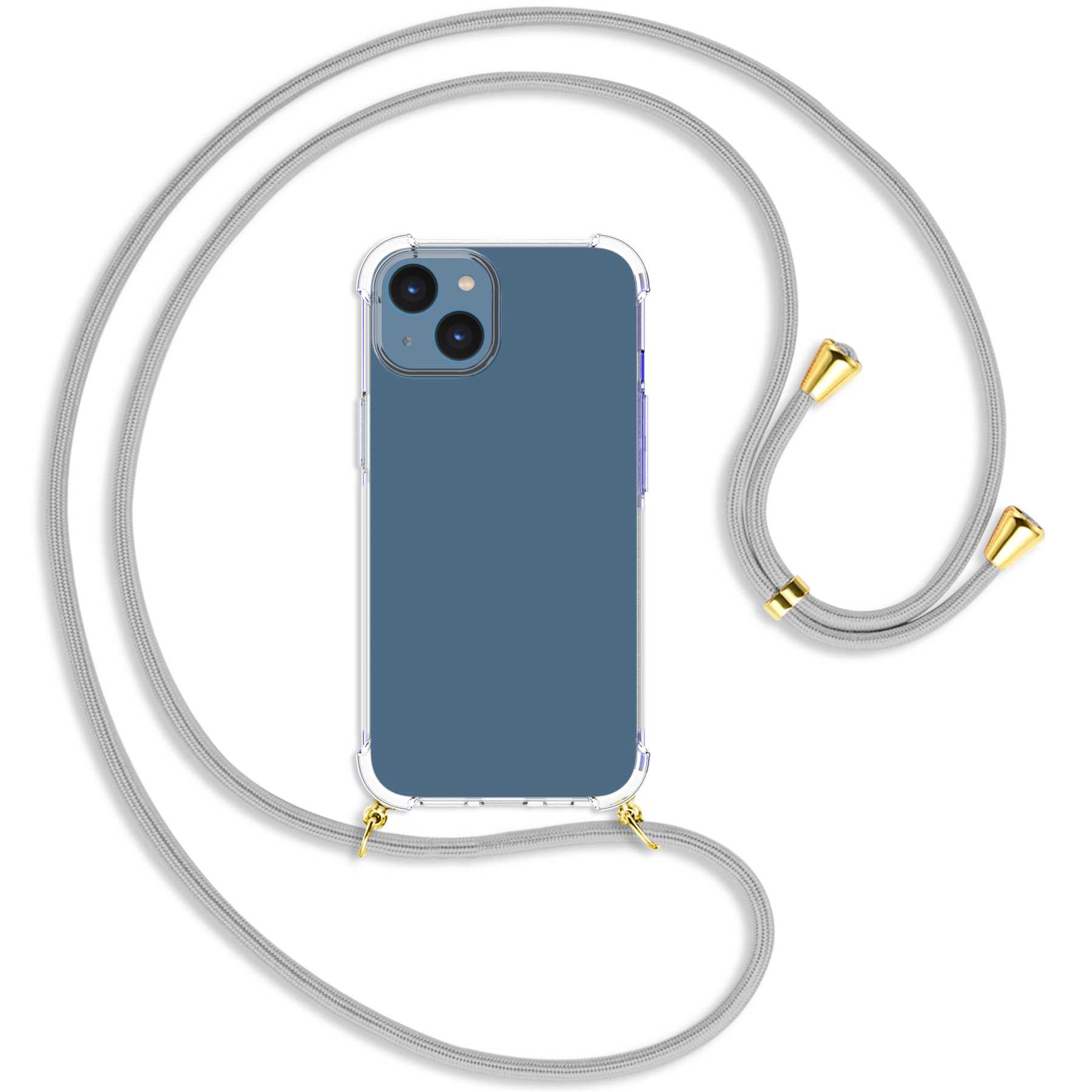 MTB MORE ENERGY mit Backcover, Umhänge-Hülle 14, iPhone Apple, / Silber-Grau gold Kordel