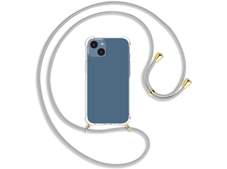MTB MORE ENERGY 14, / gold Backcover, Silber-Grau Kordel, Umhänge-Hülle Apple, mit iPhone