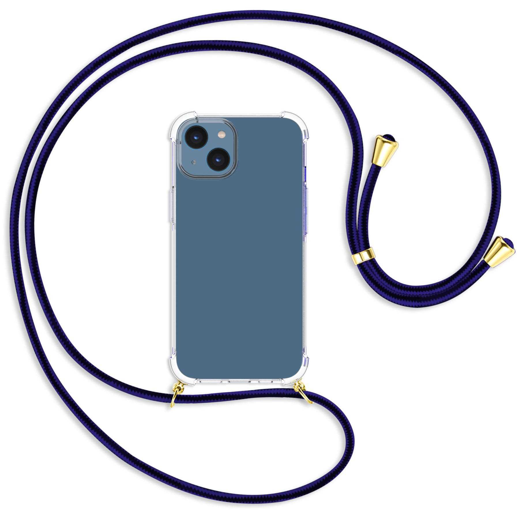 MTB MORE ENERGY Umhänge-Hülle Blue mit / Backcover, gold Line 14, Apple, iPhone Kordel