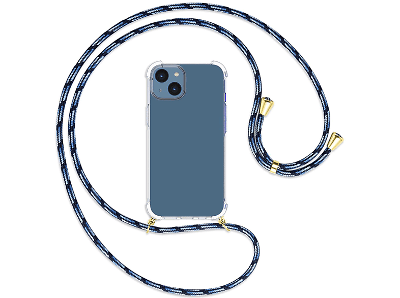 MTB MORE ENERGY Blau gestreift iPhone Apple, Kordel, Backcover, mit / gold Umhänge-Hülle 14