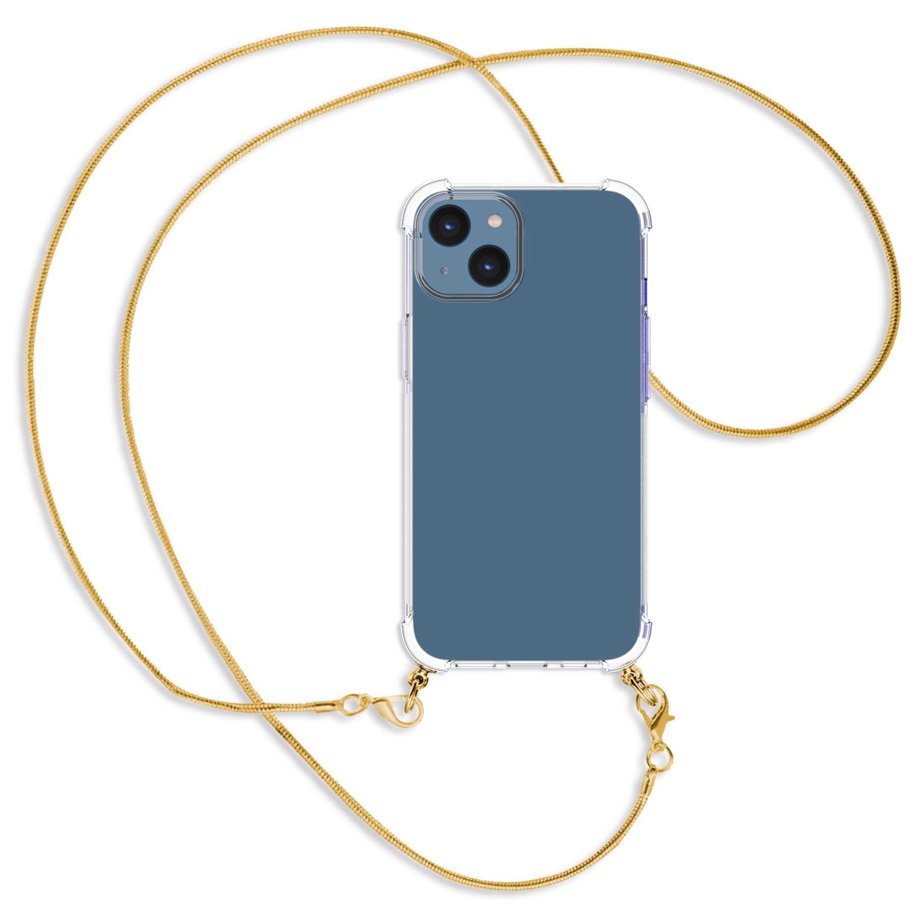 Kette Umhänge-Hülle Snake (gold) mit Apple, Metallkette, iPhone 14, MTB MORE Backcover, ENERGY