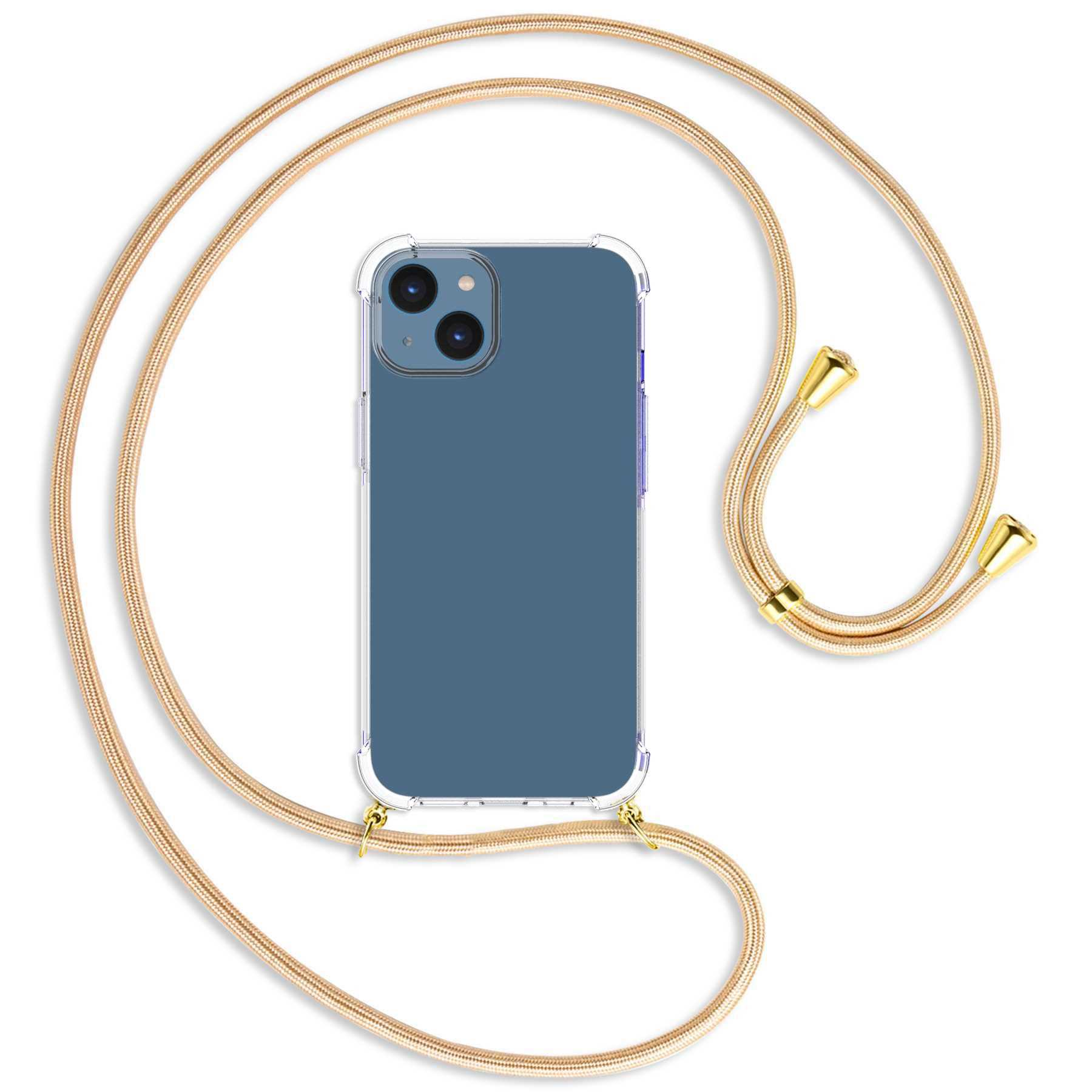 iPhone Apple, Shiny gold mit Gold Umhänge-Hülle 14, MORE ENERGY Backcover, Kordel, MTB /