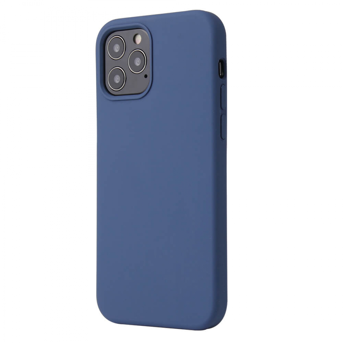 Blaue Handyhülle mit Dreifachkameras. Es hat eine glatte Oberfläche und ein mattes Finish.