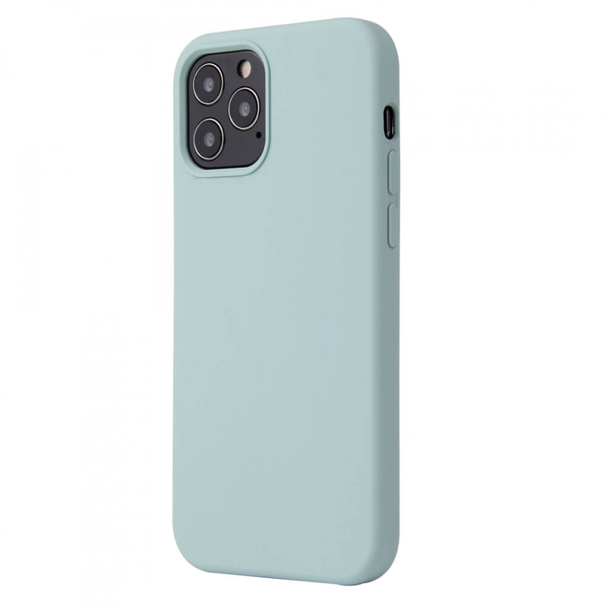 Eine hellblaue Handyhülle für ein Smartphone, mit Details zu Kamera und Tasten.