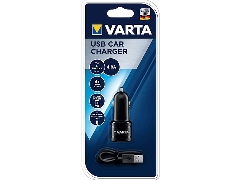 VARTA USB Ladegerät für Zigarettenanzünder Ladegerät Universal