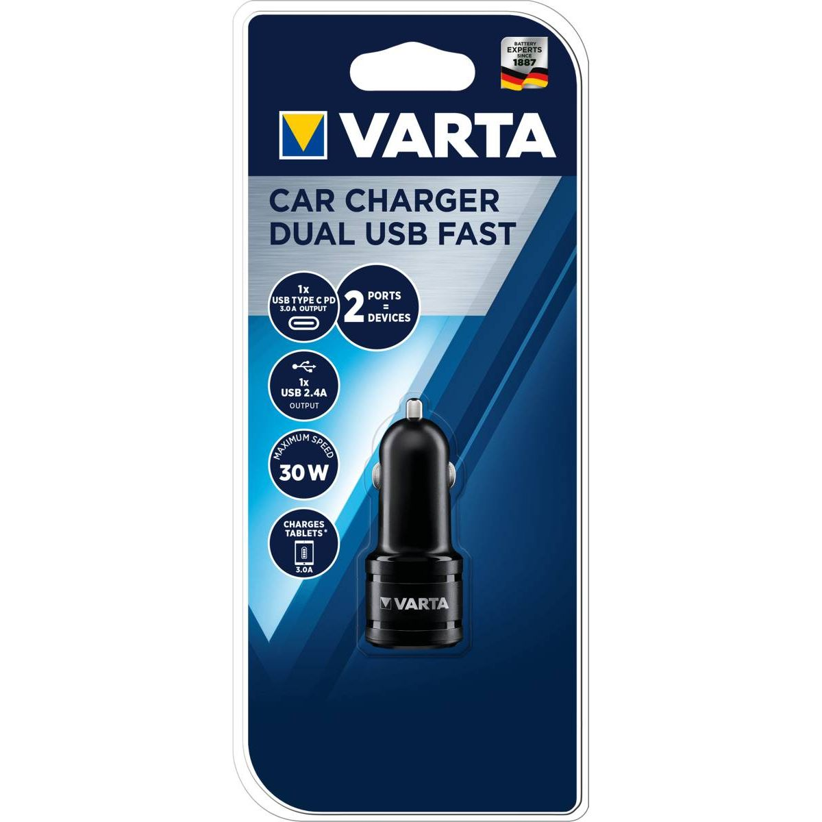 VARTA Schwarz USB Zigarettenanzünder,1x Ladegerät A 1x USB für Ladegerät PD-C USB Universal, &