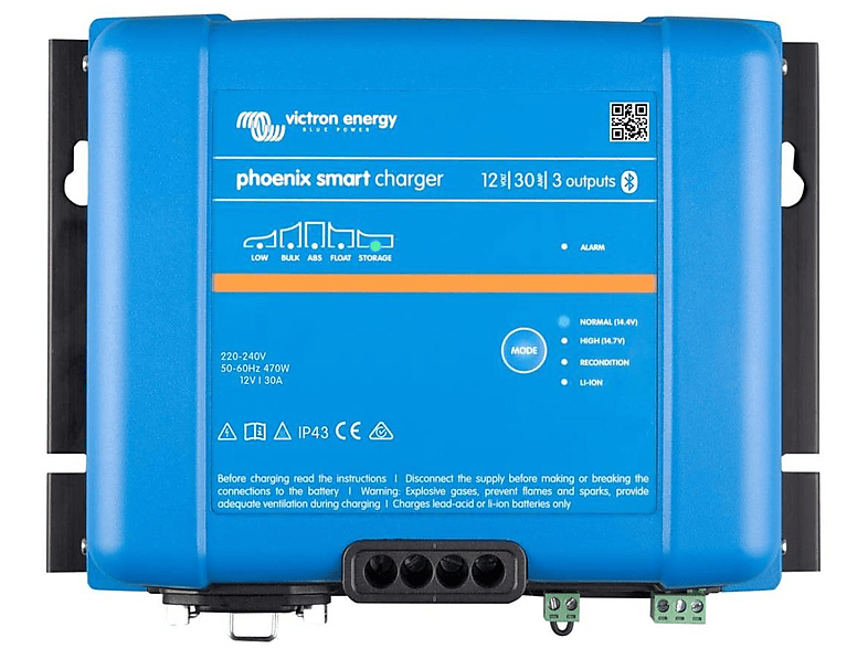VICTRON ENERGY IP43 12/30 Ah, 12 Ladegerät Ladeausgänge) Ladegerät Universal, 100-400 Smart blau Phoenix Volt, (3