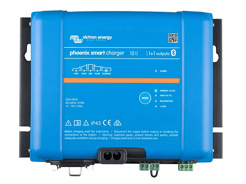 Ladegerät IP43 24/16 Phoenix VICTRON Volt, (1+1 Ladeausgänge) Smart 24 Universal, ENERGY Ladegerät blau