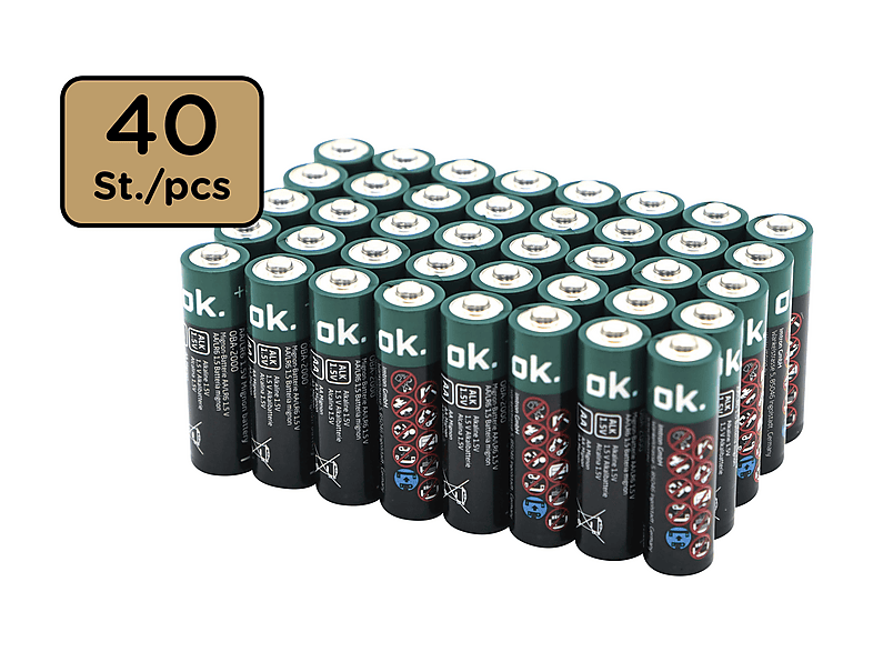 OK OBA20005BMP AA Mignon AA Mignon Batterien Set, 1.5 Volt 40 Stück