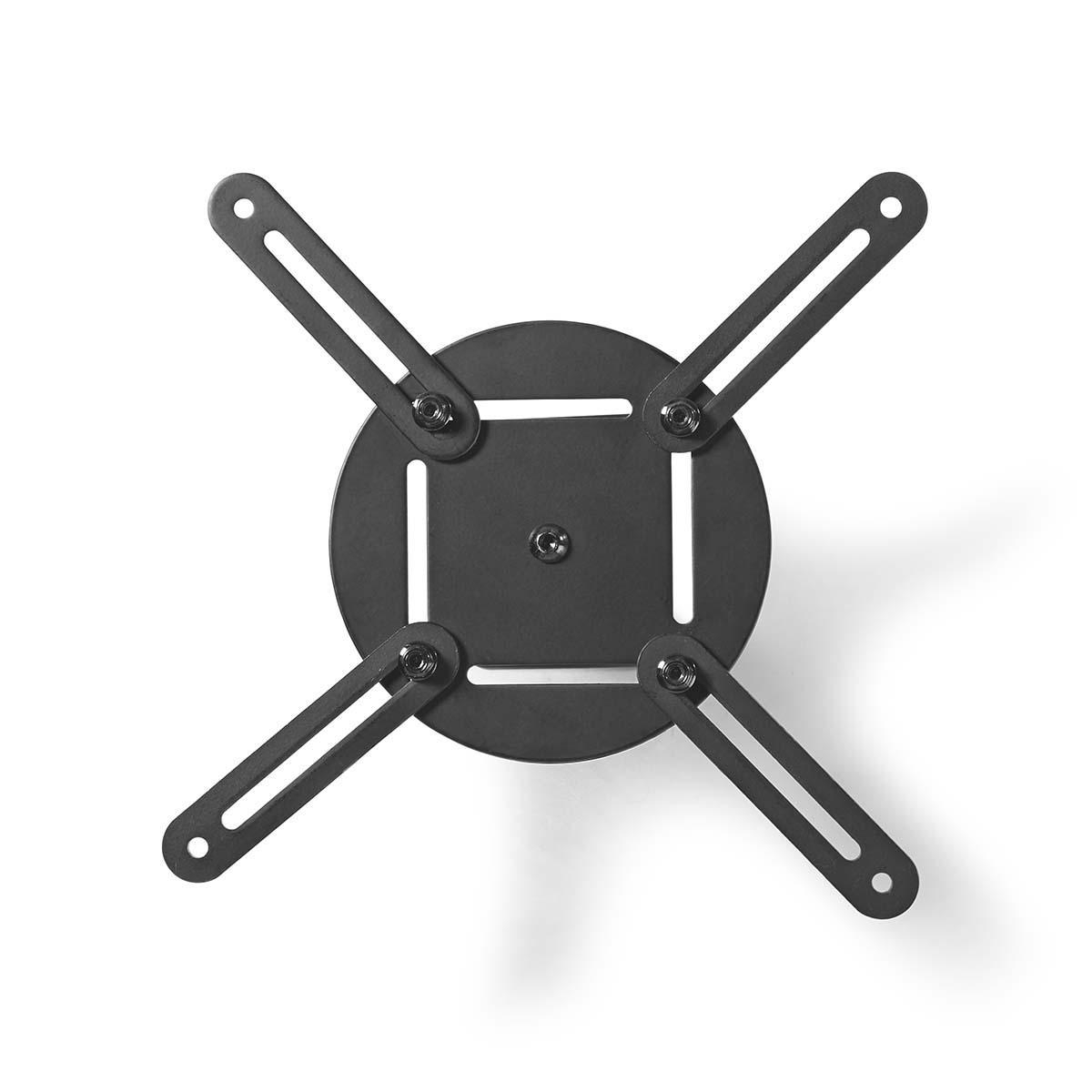 Black metal TV wall mount with four arms extending from the center circle. White background.