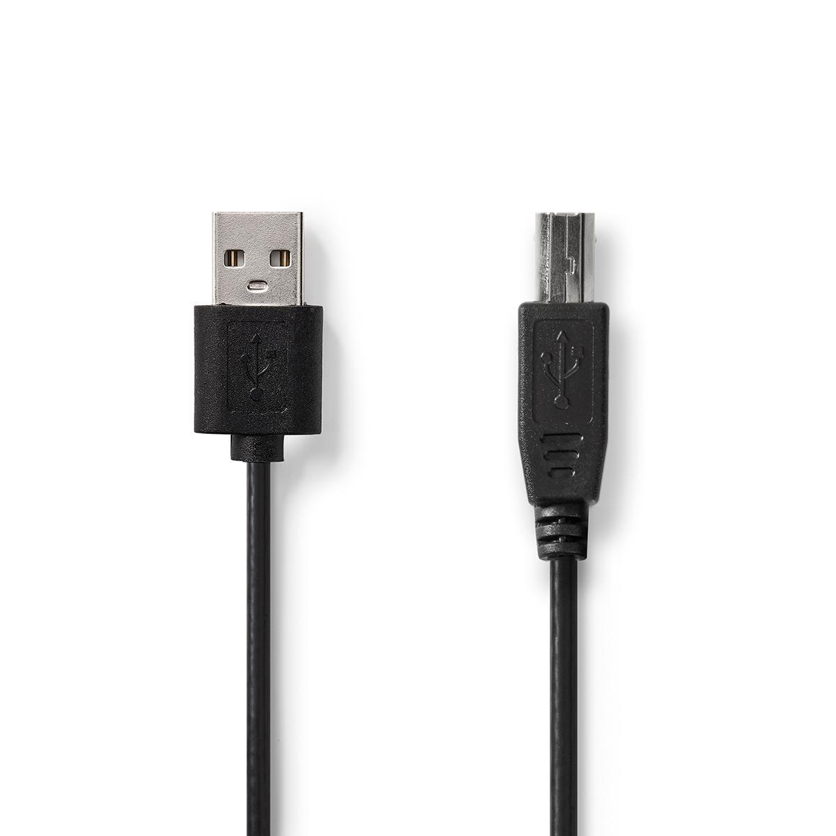 Schwarzes USB-zu-Mini-USB-Kabel. Die USB- und Mini-USB-Anschlüsse sind sichtbar.