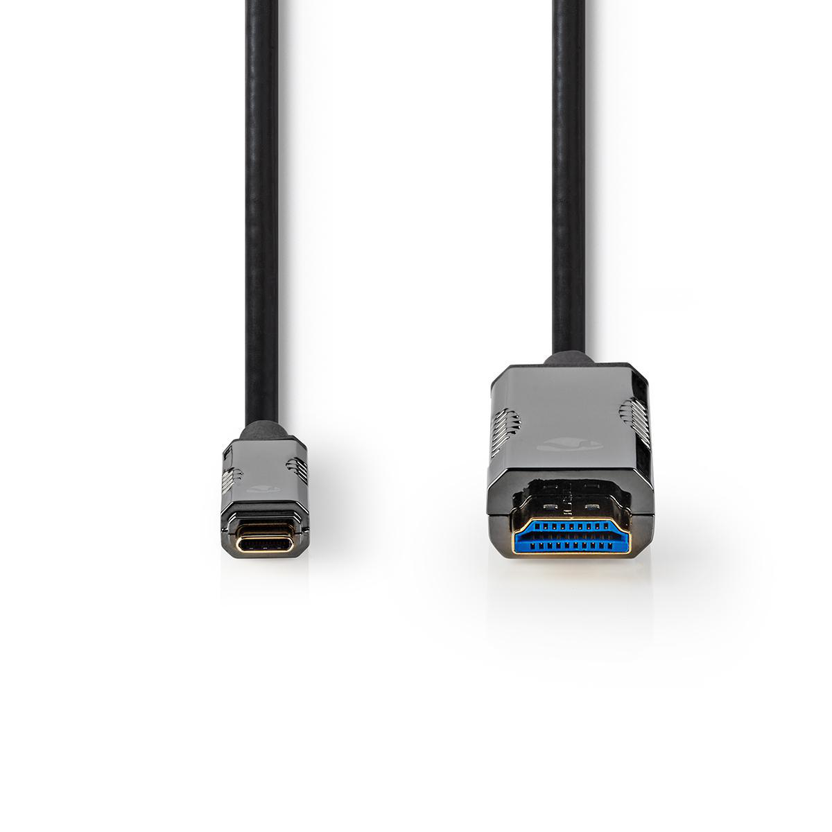 Black USB-C to USB 3.0 cable with connectors at both ends, white background.