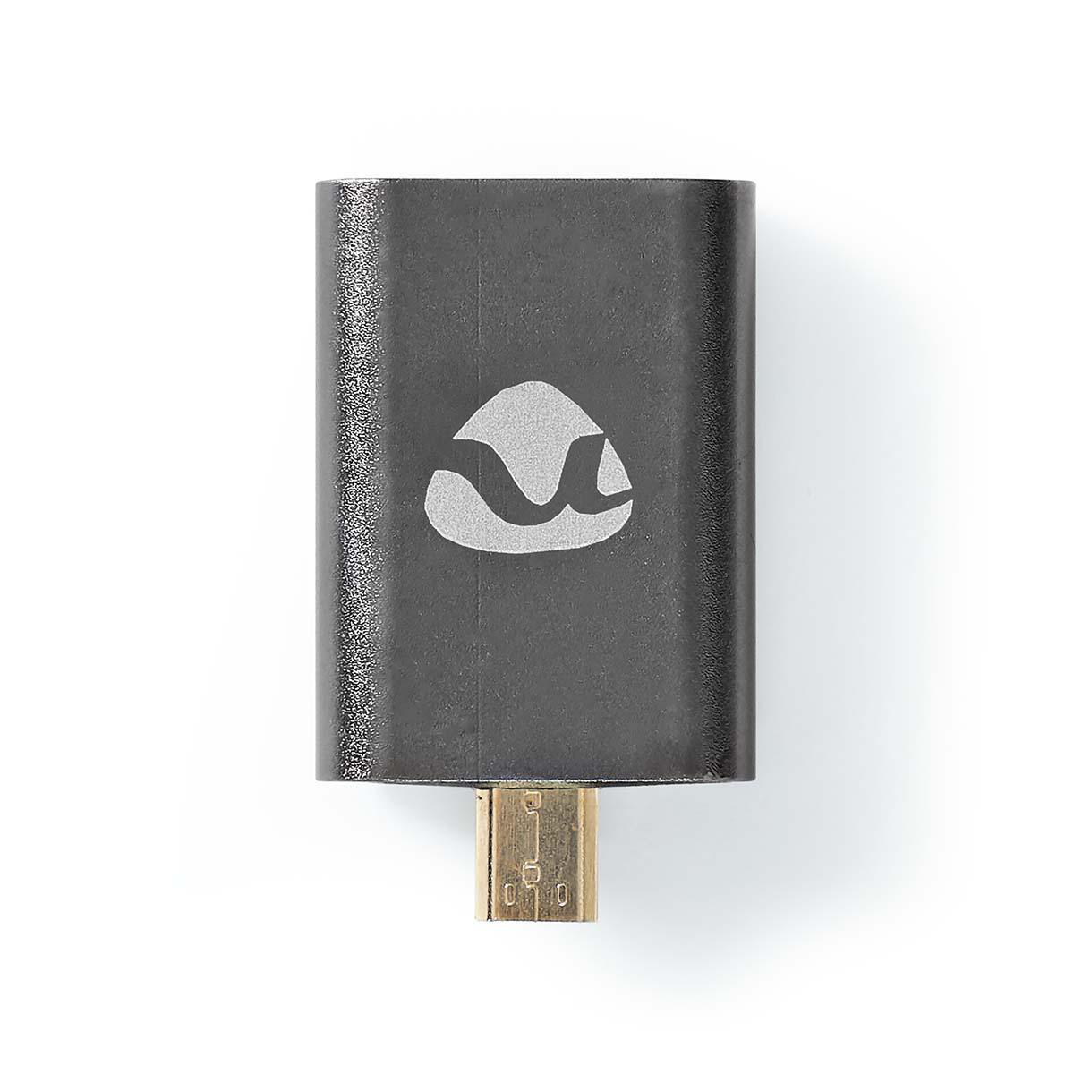 Adaptateur noir avec logo. Il possède un port USB à une extrémité et un micro-USB à l'autre.