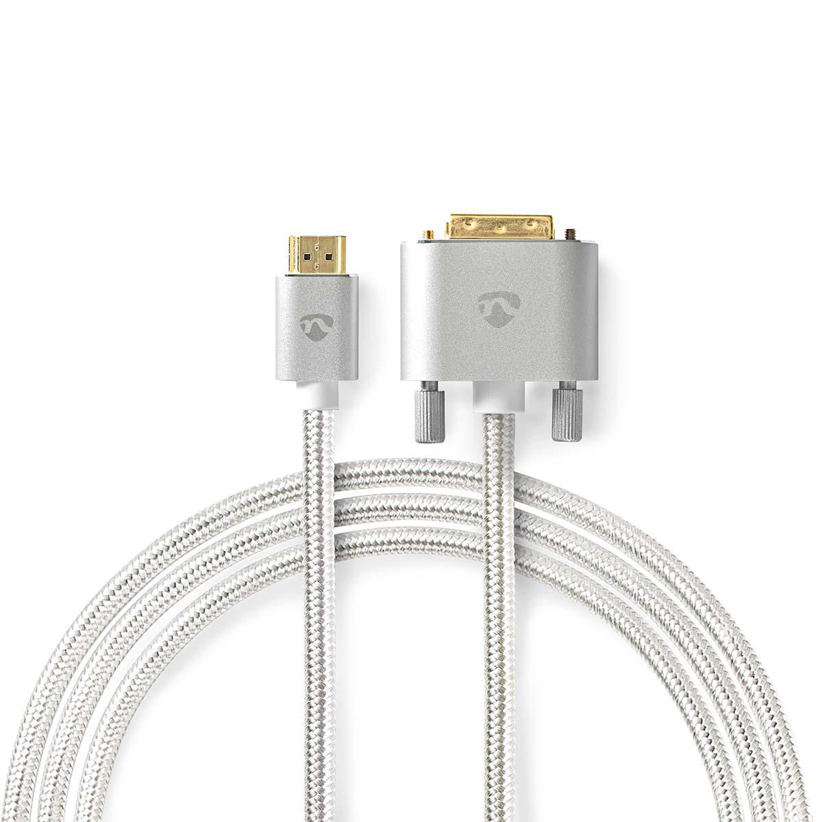 Zwei Kabel: Eins ist USB-C zu HDMI, das andere ist ein USB-C zu DVI-Adapter, silber.
