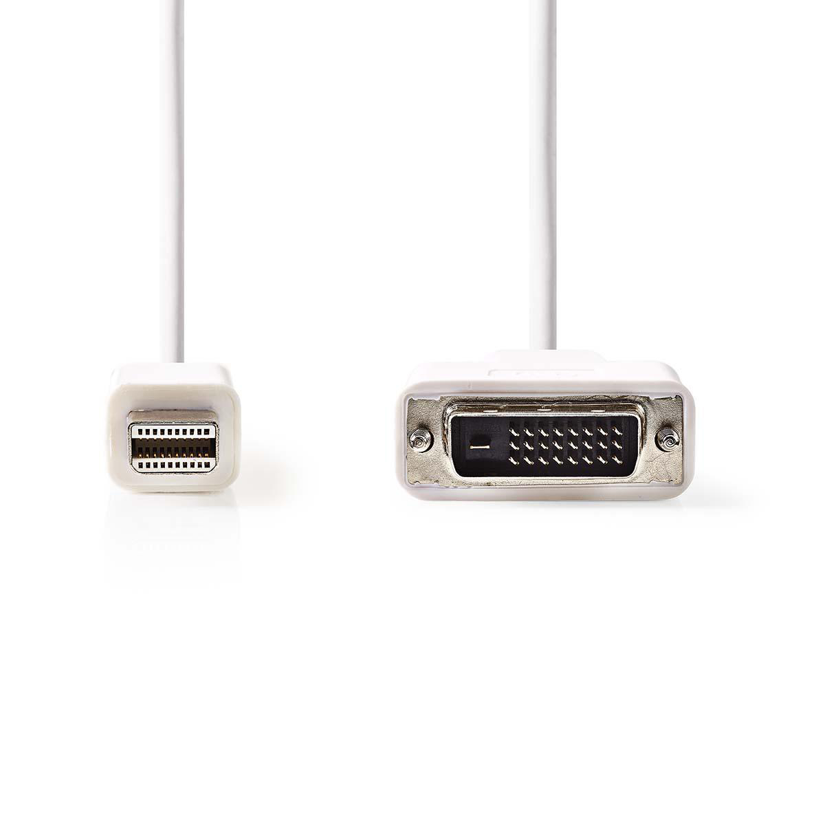 Weißes Mini-DisplayPort-zu-DVI-Kabel. Anschlüsse sind sichtbar.