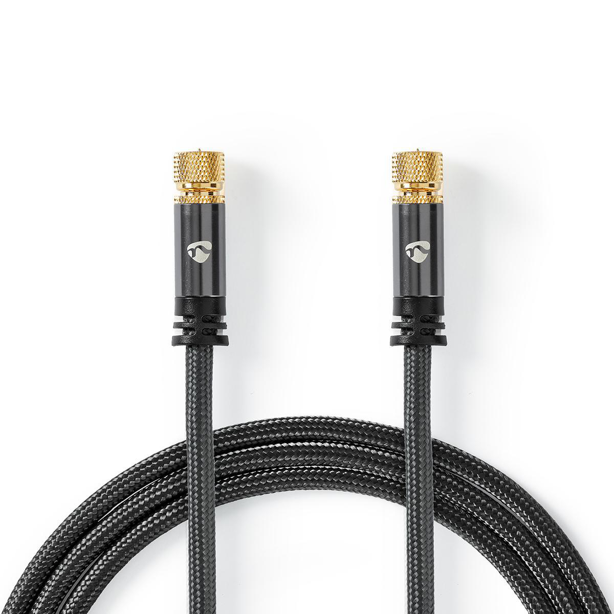 Zwei schwarze Kabel mit goldenen Steckern auf weißem Hintergrund.