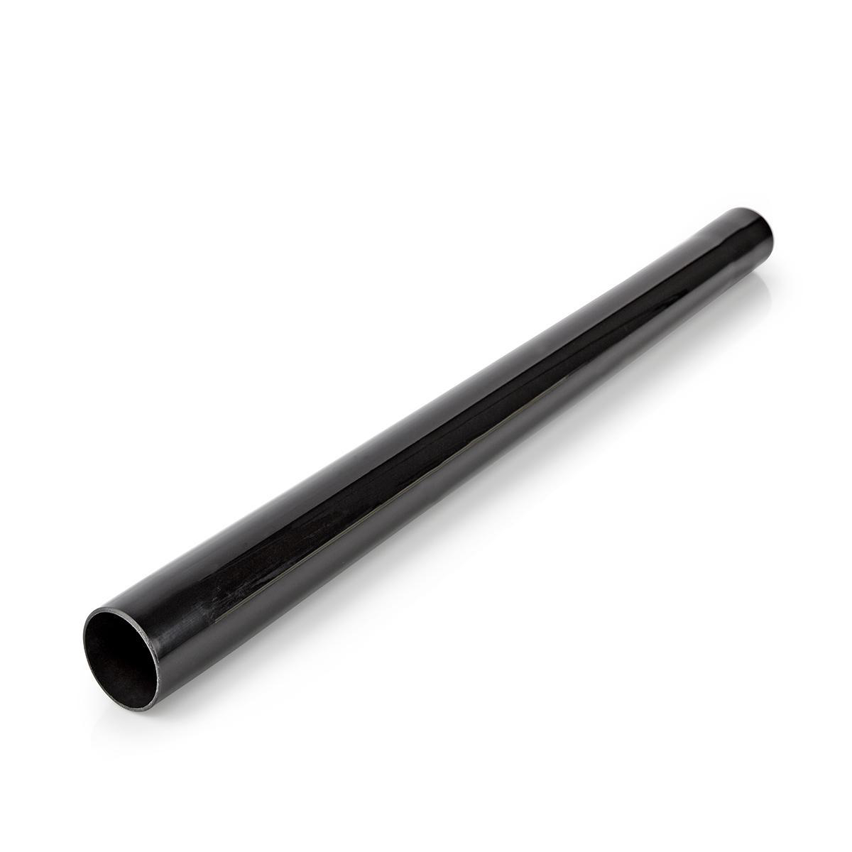 Black cylindrical tube angled towards the right on white background.