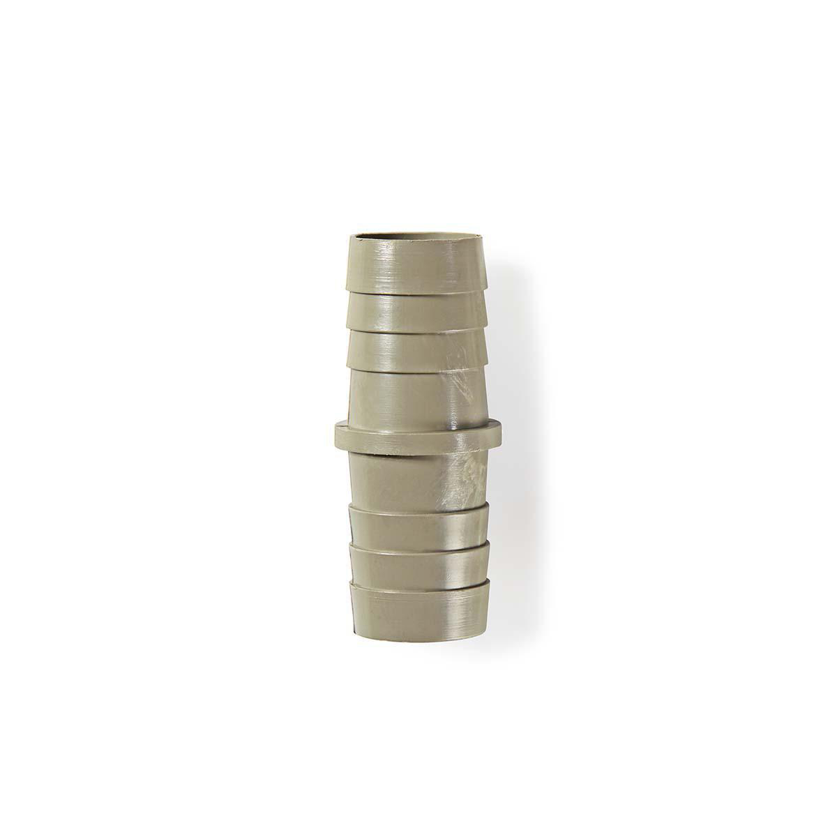 A stack of gray plastic pipe fittings on a white background.