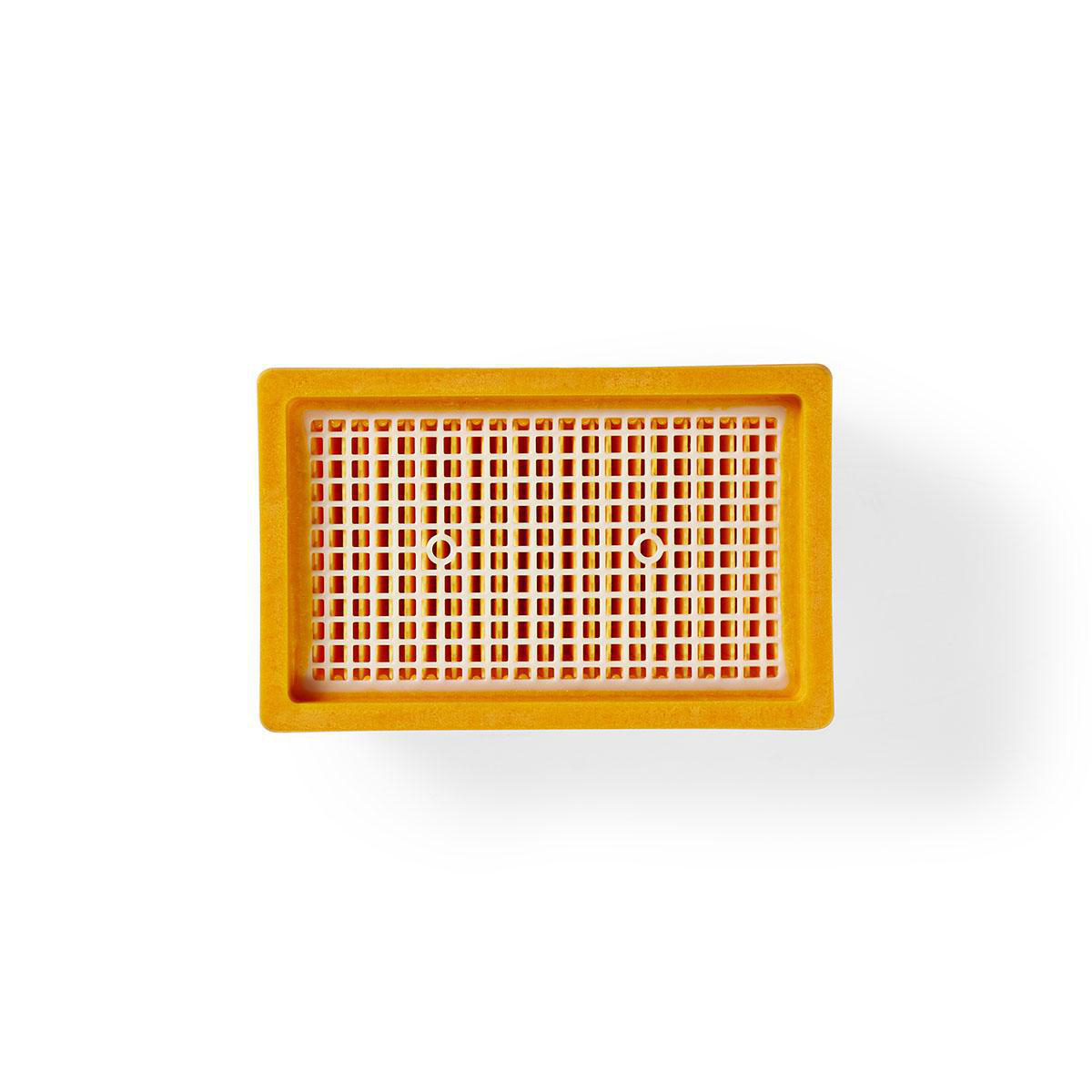 Yellow plastic tray with a grid pattern. The tray has two holes. White background.