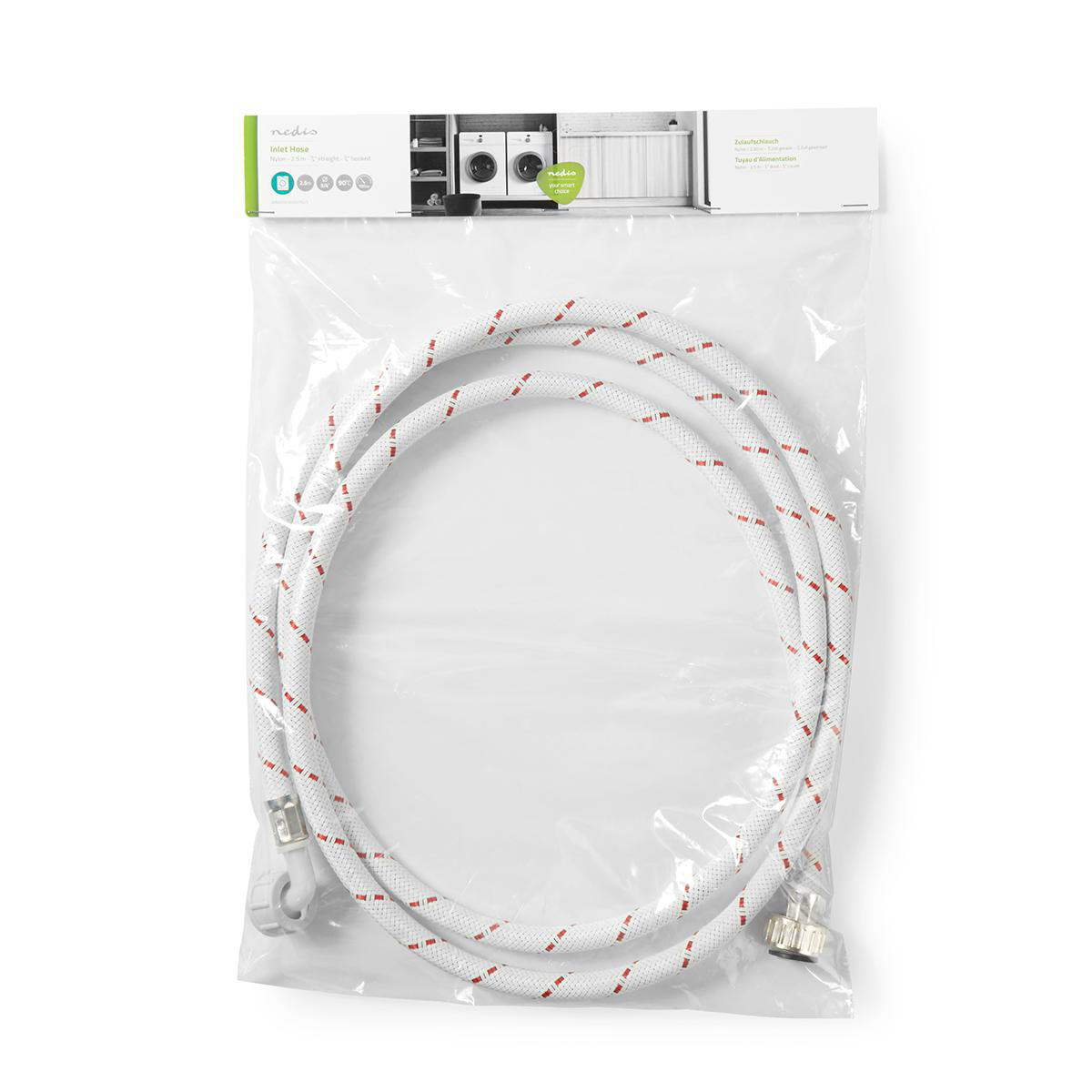 Transparente Plastiktüte mit weißem und rot gestreiftem Wasserschlauch.