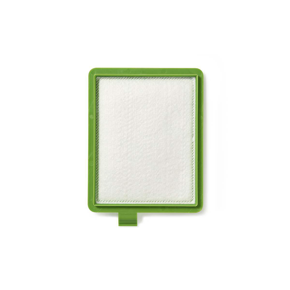 Un filtro dell'aria con cornice verde su sfondo bianco.