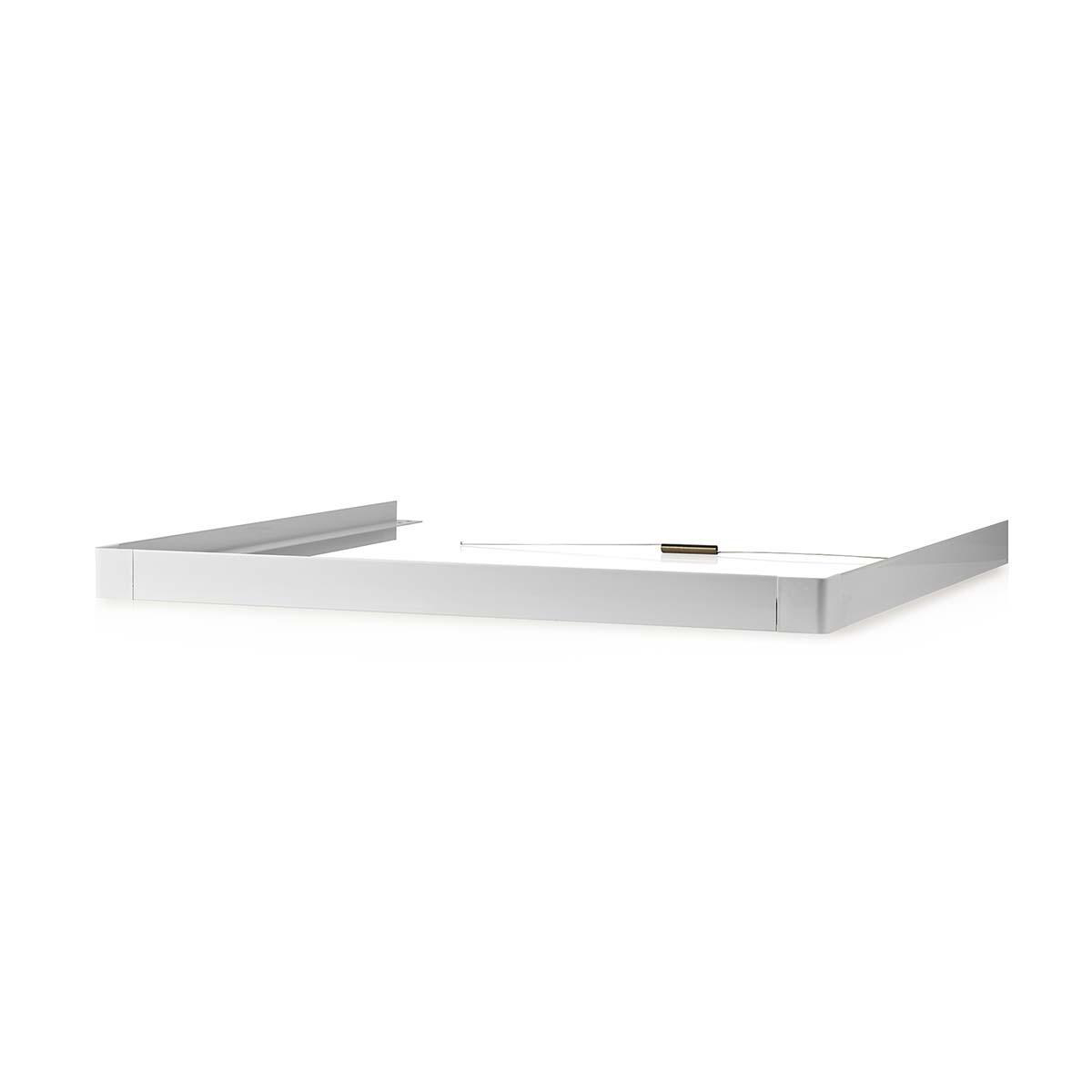 White metal frame on a white background, simple and clean.