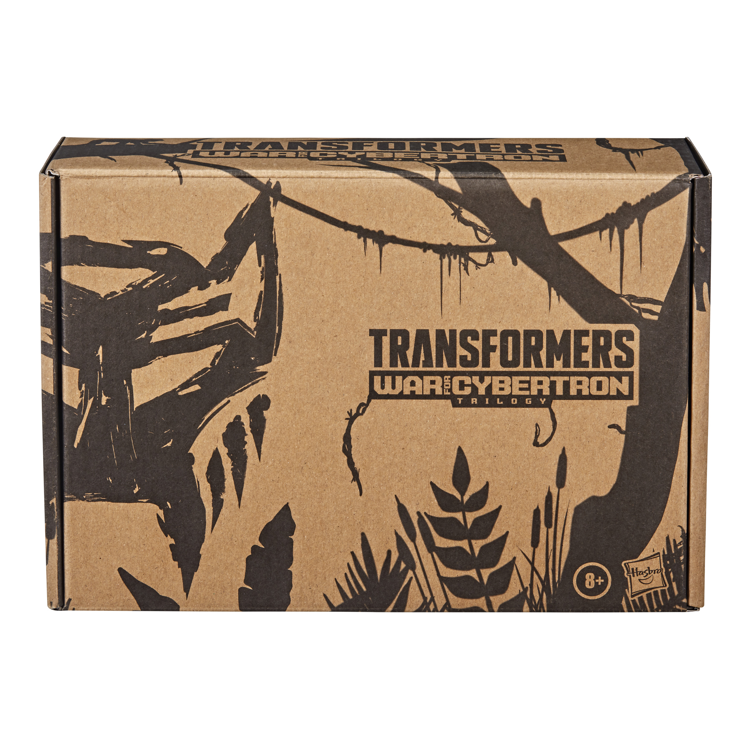 Eine Transformers-Box mit dem War for Cybertron-Logo und Illustrationen.