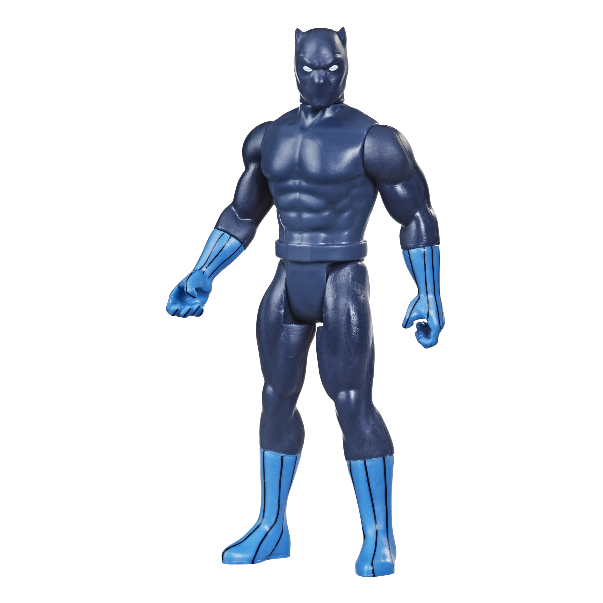 Figurka Black Panther. Ciemnoniebieski strój z niebieskimi rękawicami i butami, na białym tle.