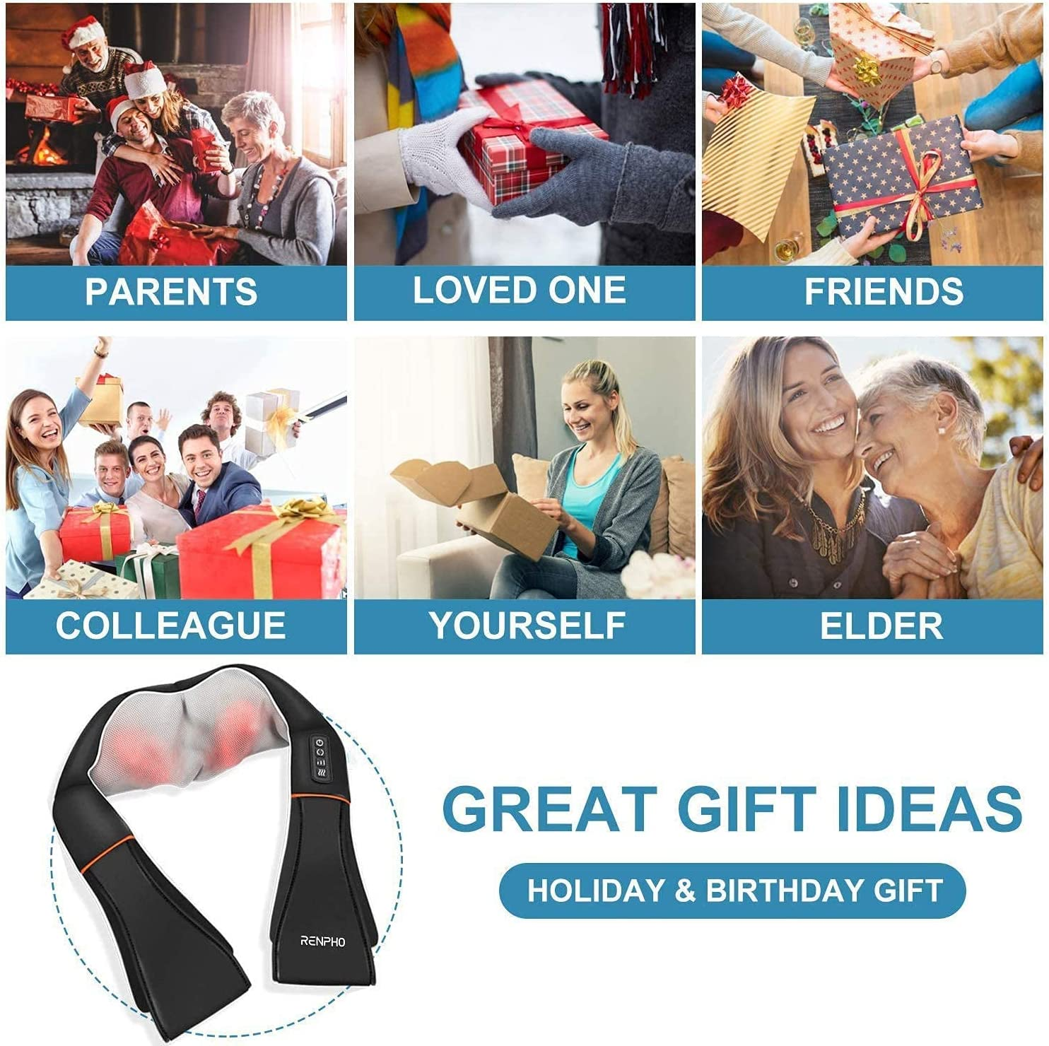 Geschenkideen: Leute, die Geschenke geben, Massagegerät, Text. Geschenke für Eltern, Liebste, Freunde, Kollegen.