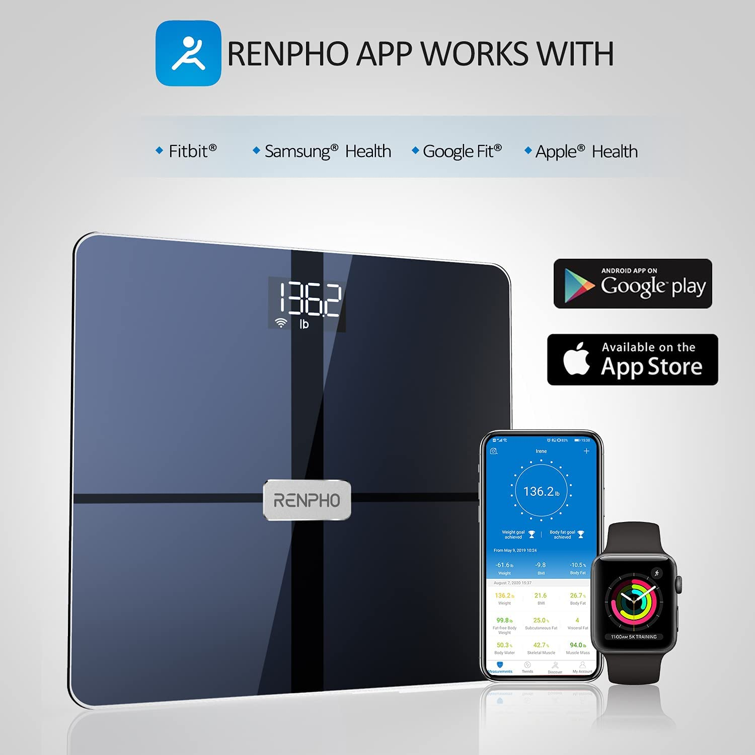 Körperfettwaage RENPHO Bluetooth WLAN-Smart-Waage Körperfettwaage