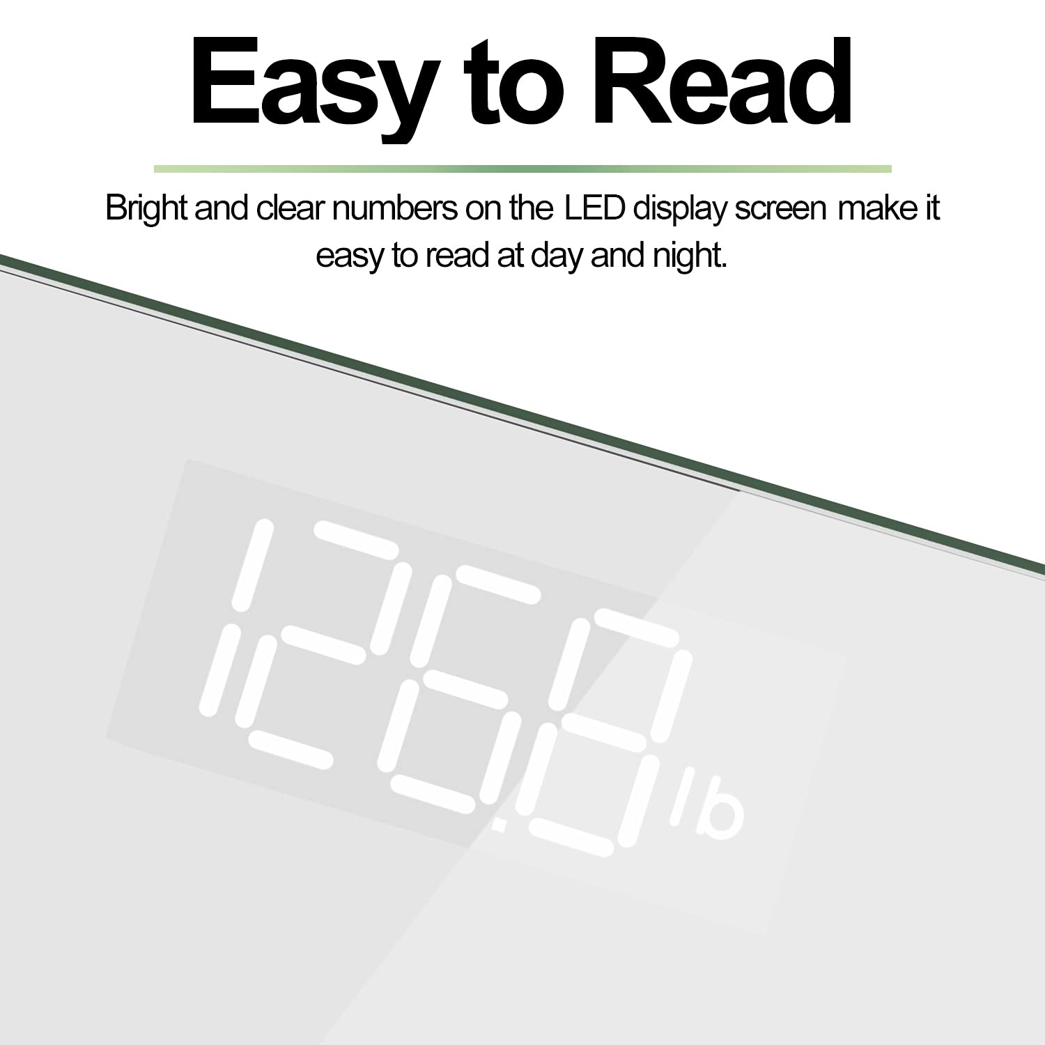 Bilancia digitale che mostra 126.8 lb, il testo sopra dice 'Easy to Read'.