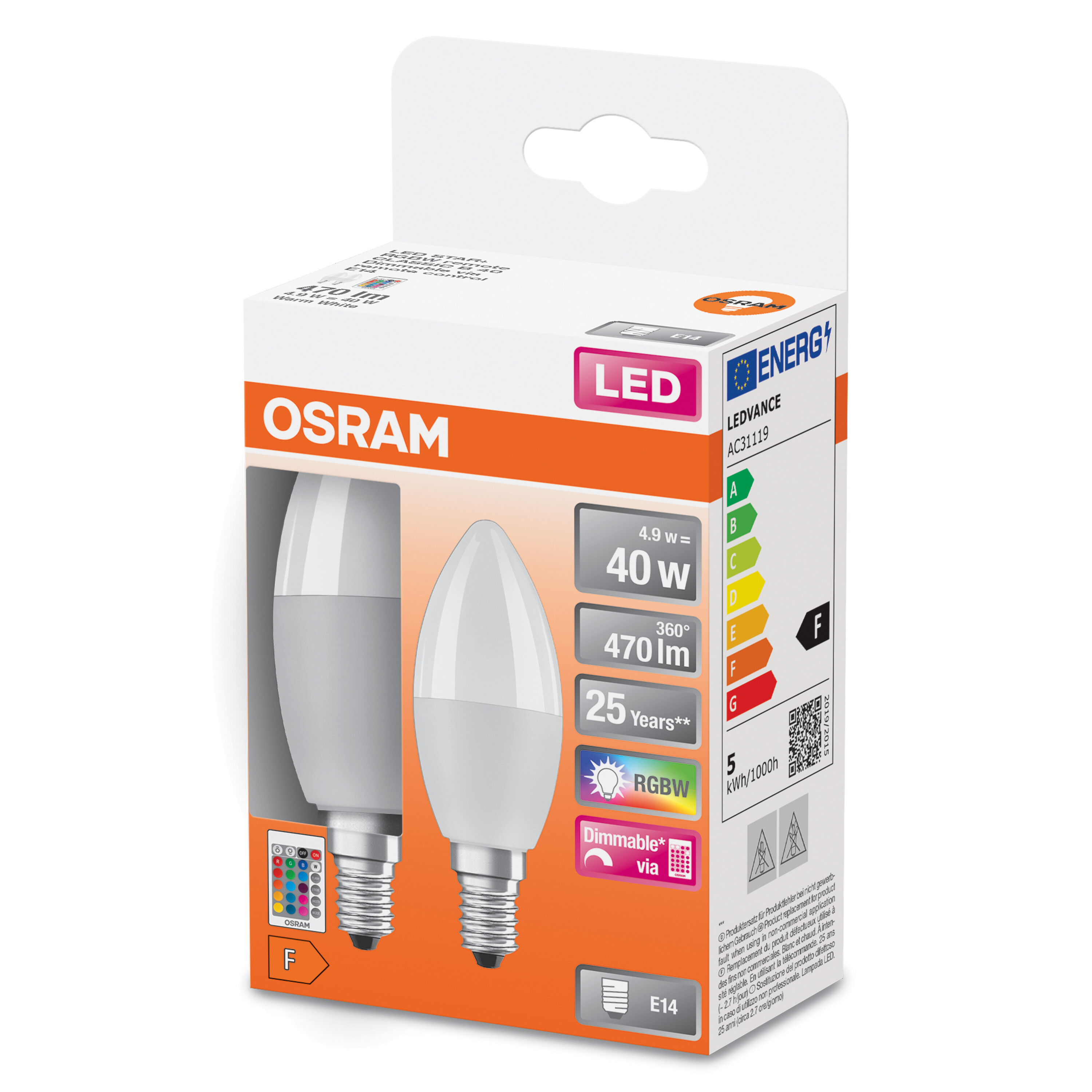 OSRAM  LED Retrofit RGBW lamps with remote Lampe Warmweiß 470 LED lumen control