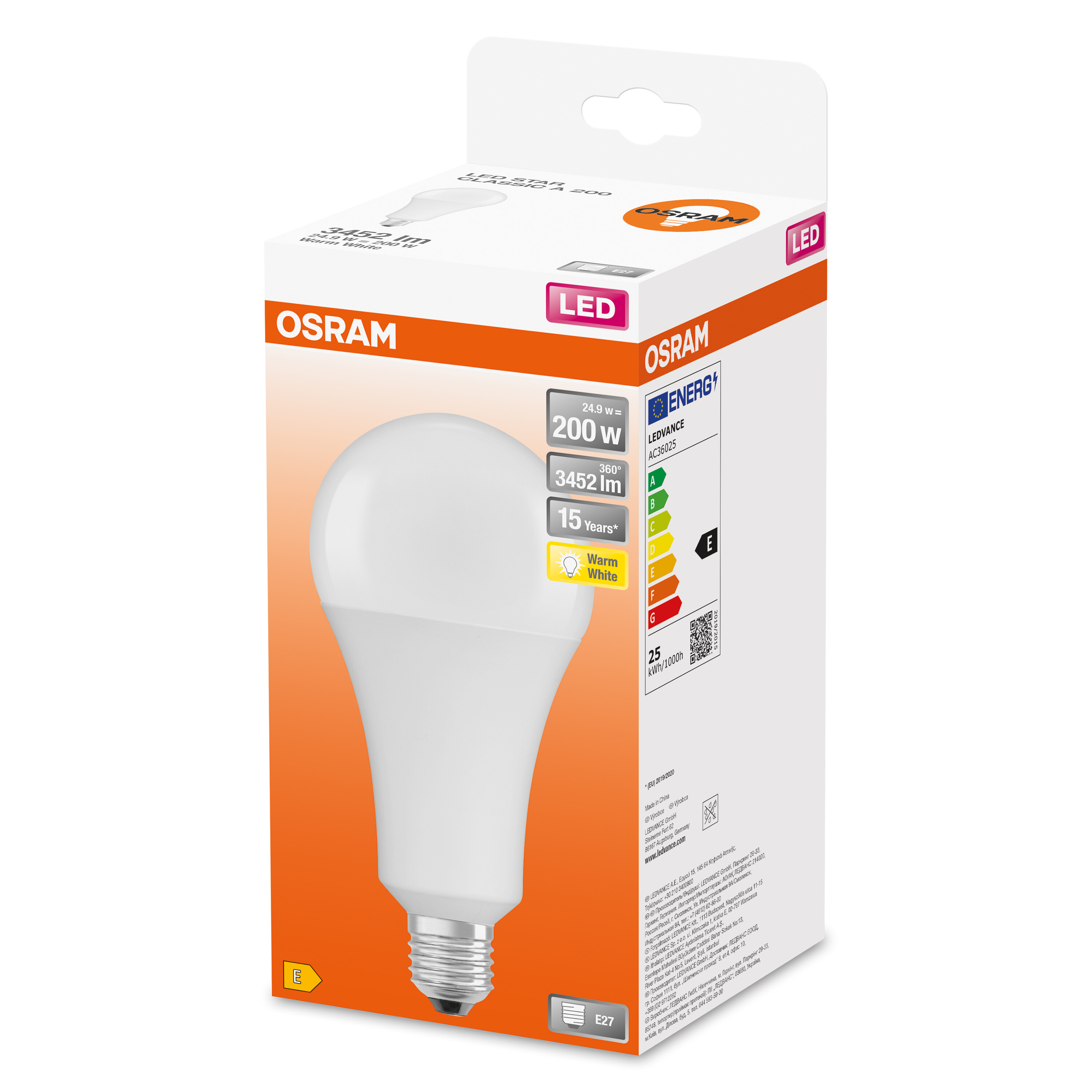 Confezione di lampadina LED bianca con testo.