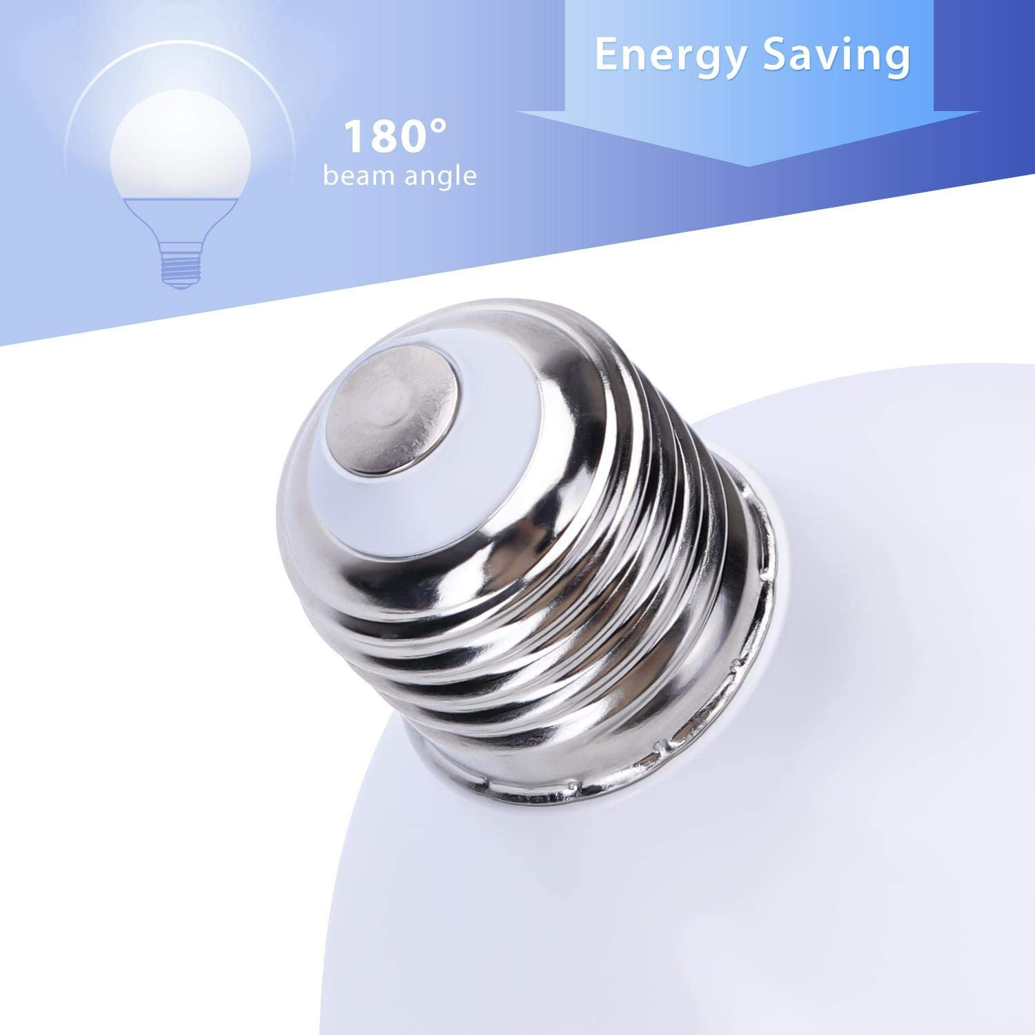 Primo piano della base a vite di una lampadina LED con testo "Risparmio energetico".