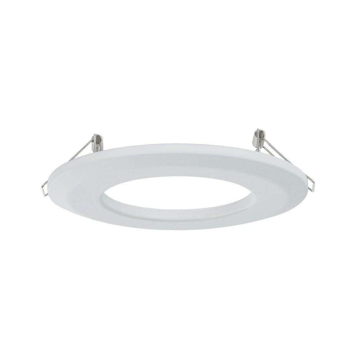 Biała oprawa oświetleniowa wpuszczana na białym tle.