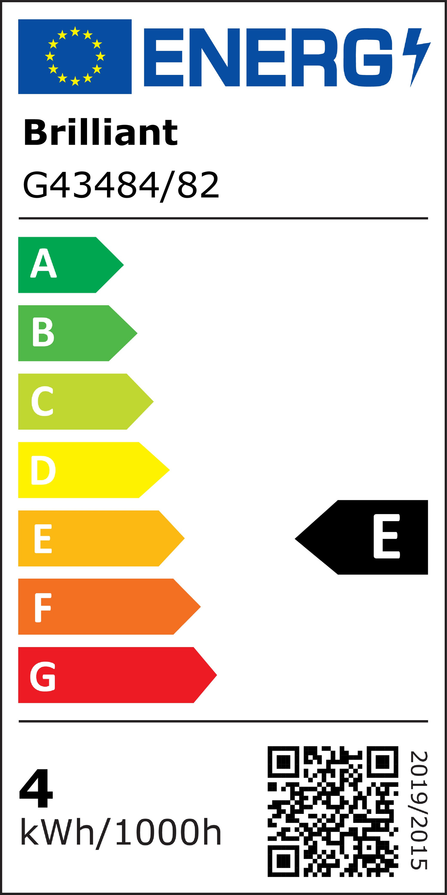 Energielabel: Brilliant G43484/82, Energieeffizienzklasse E, 4 kWh/1000h.