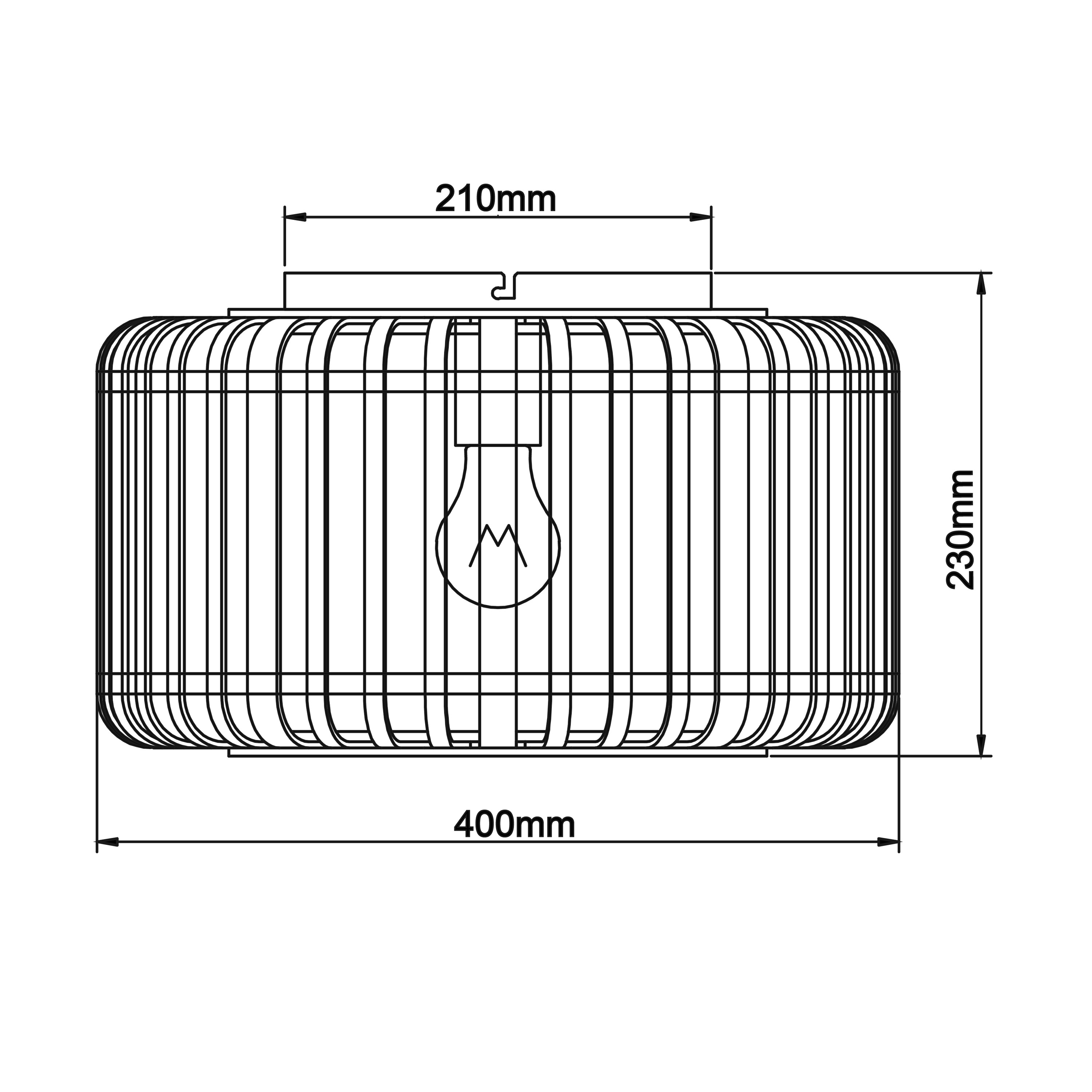 Technische Zeichnung einer Lampe mit Maßen 400x230mm und 210mm Breite.