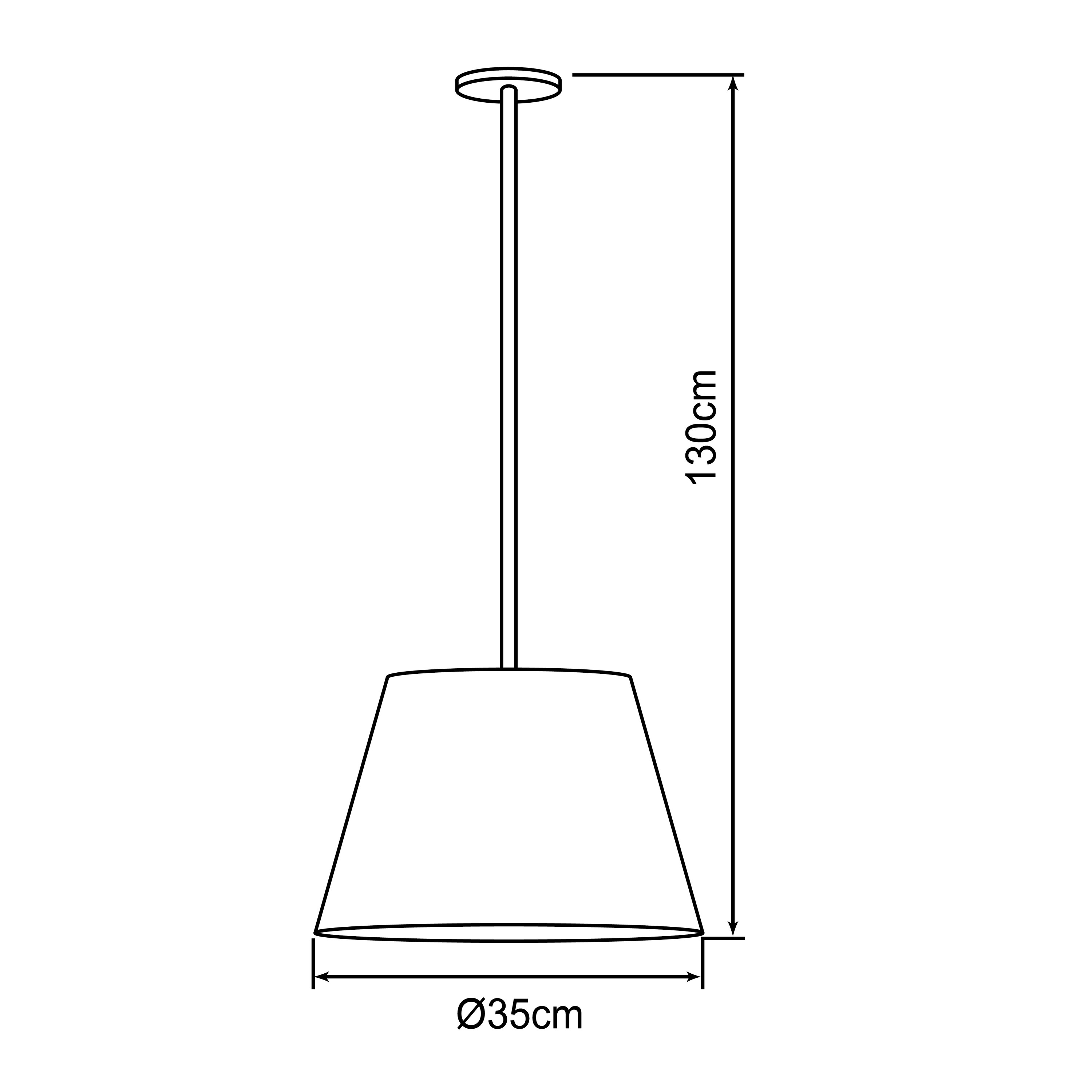 Technische Zeichnung einer Pendelleuchte mit Maßen von 130cm Höhe und 35cm Durchmesser.