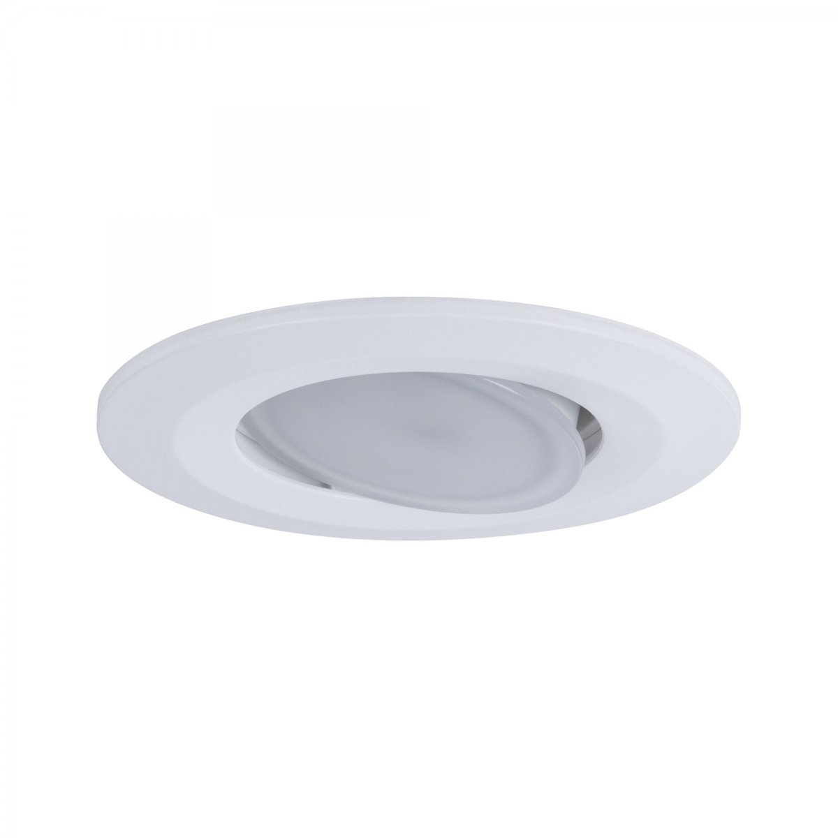 Un apparecchio a incasso bianco con centro ovale regolabile.