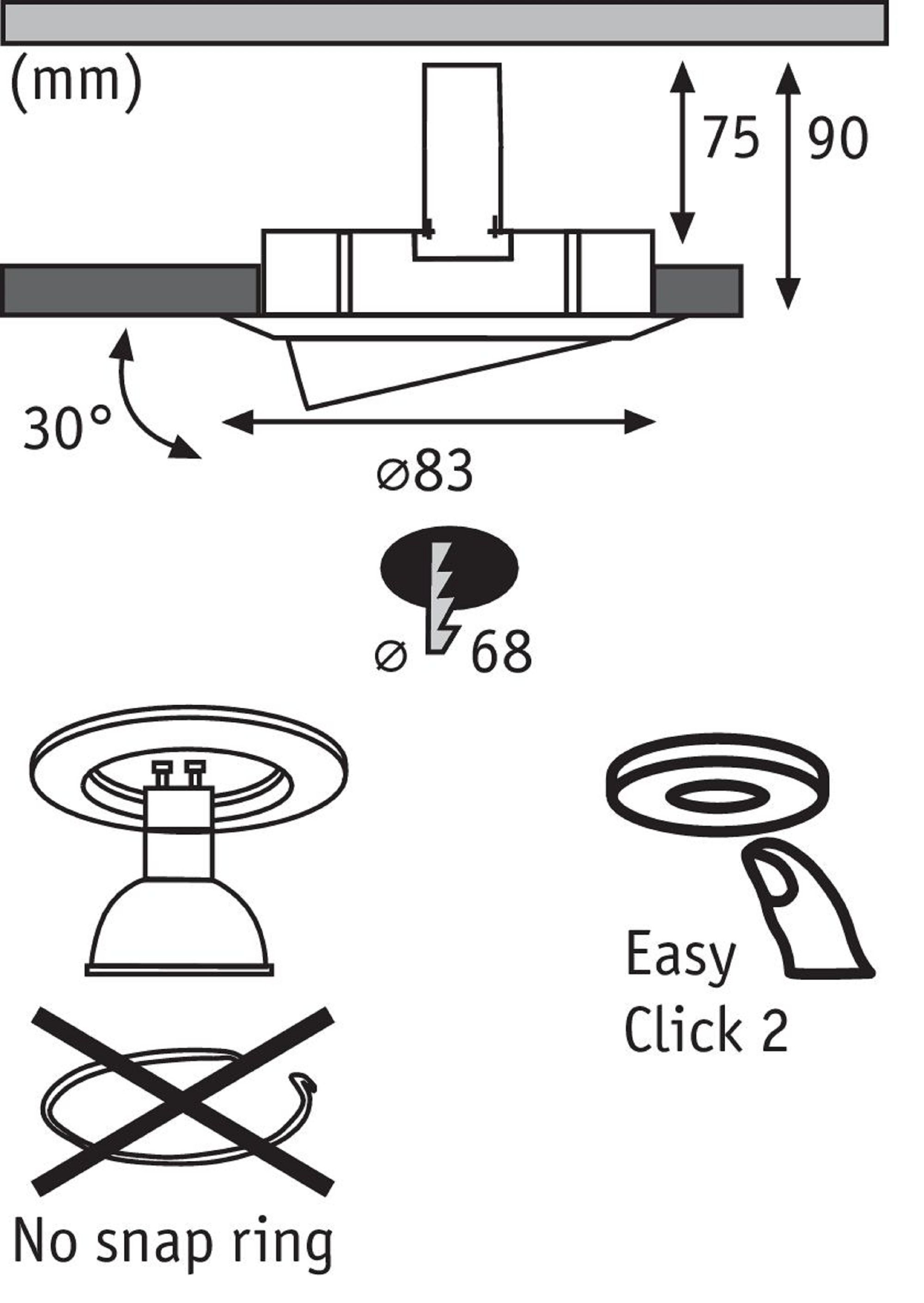 Diagramm einer Einbauleuchte mit Abmessungen.