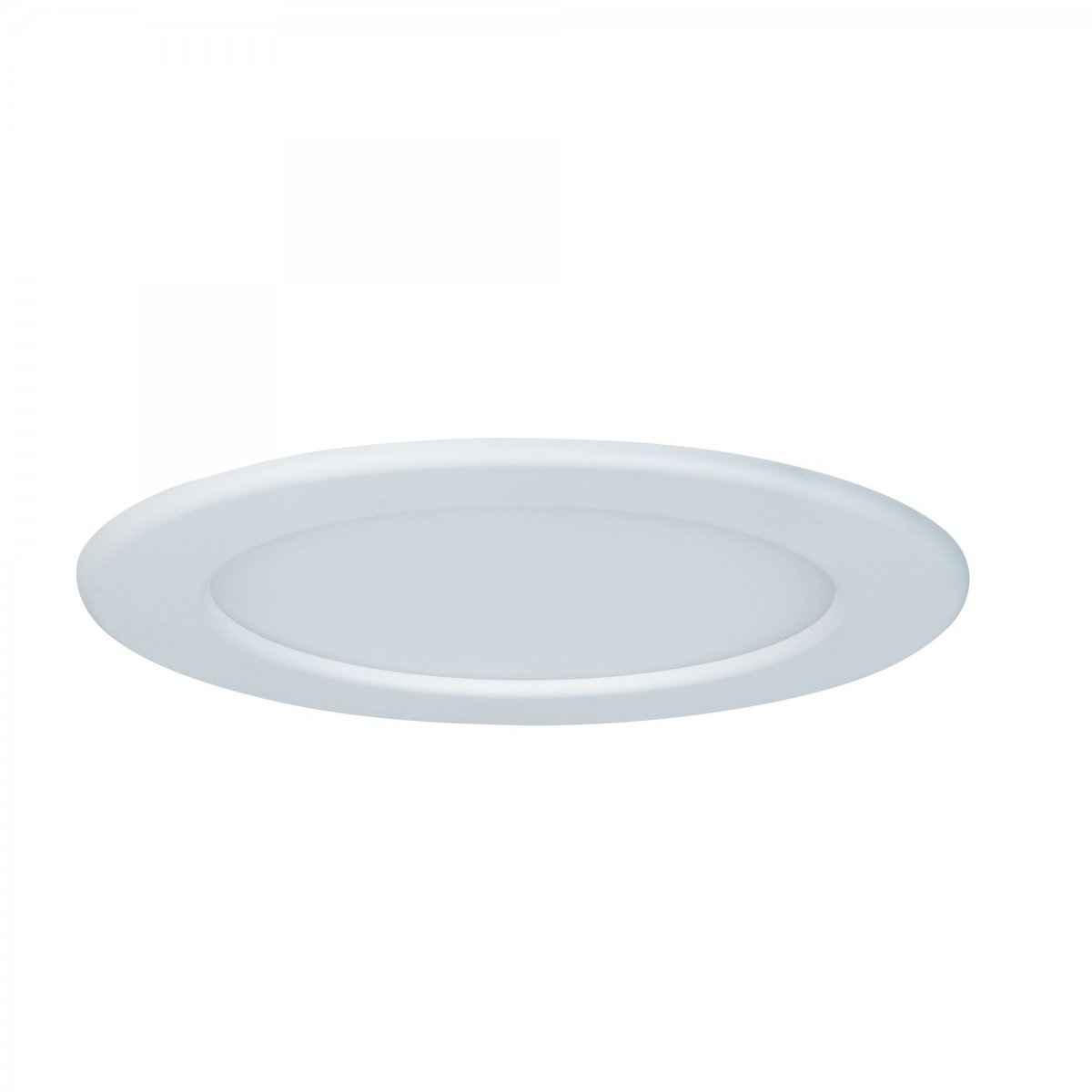 Un apparecchio a incasso bianco. Ha un design circolare con una superficie liscia e piatta.