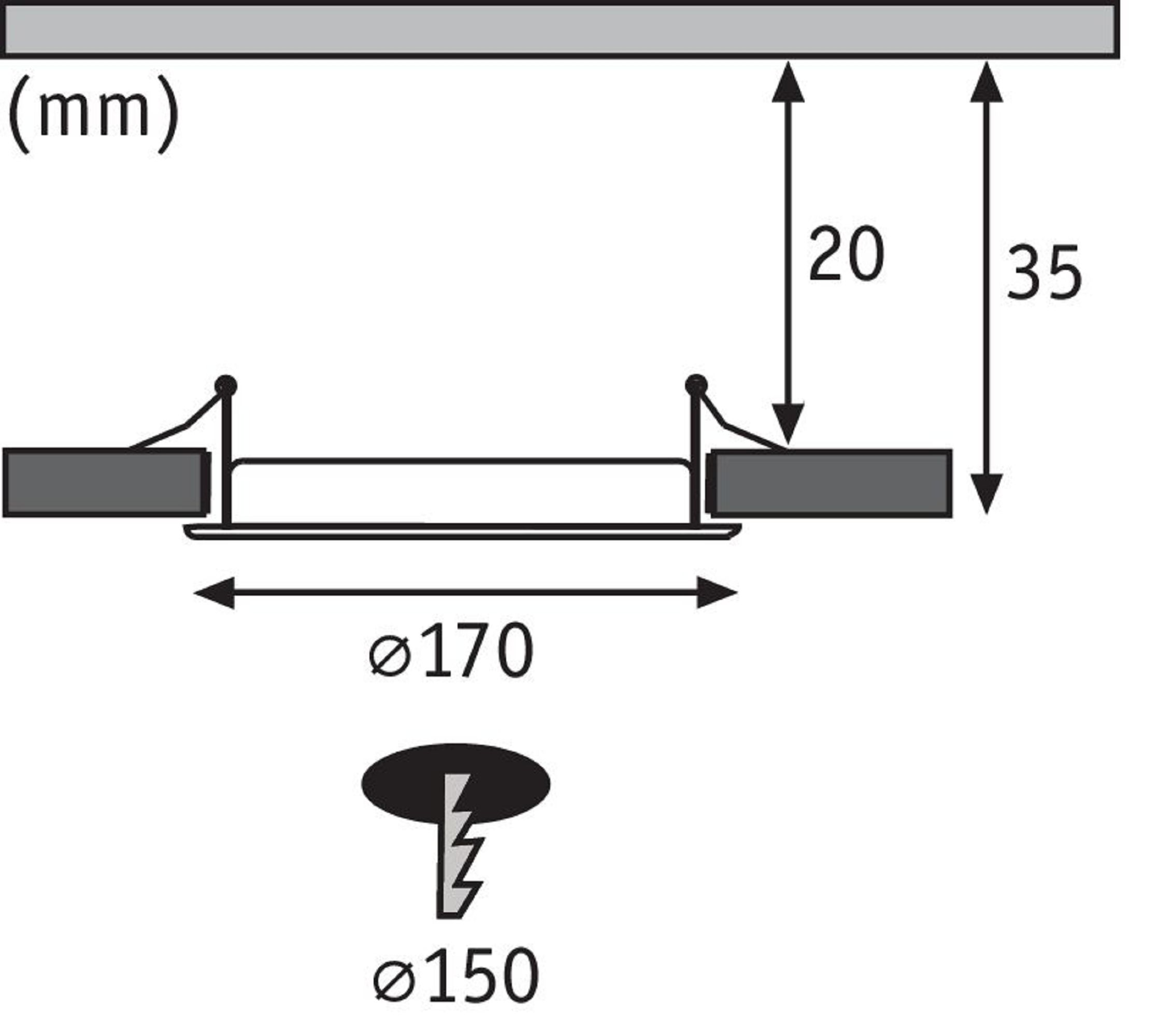 Technische Zeichnung einer Einbauleuchte mit Maßen.