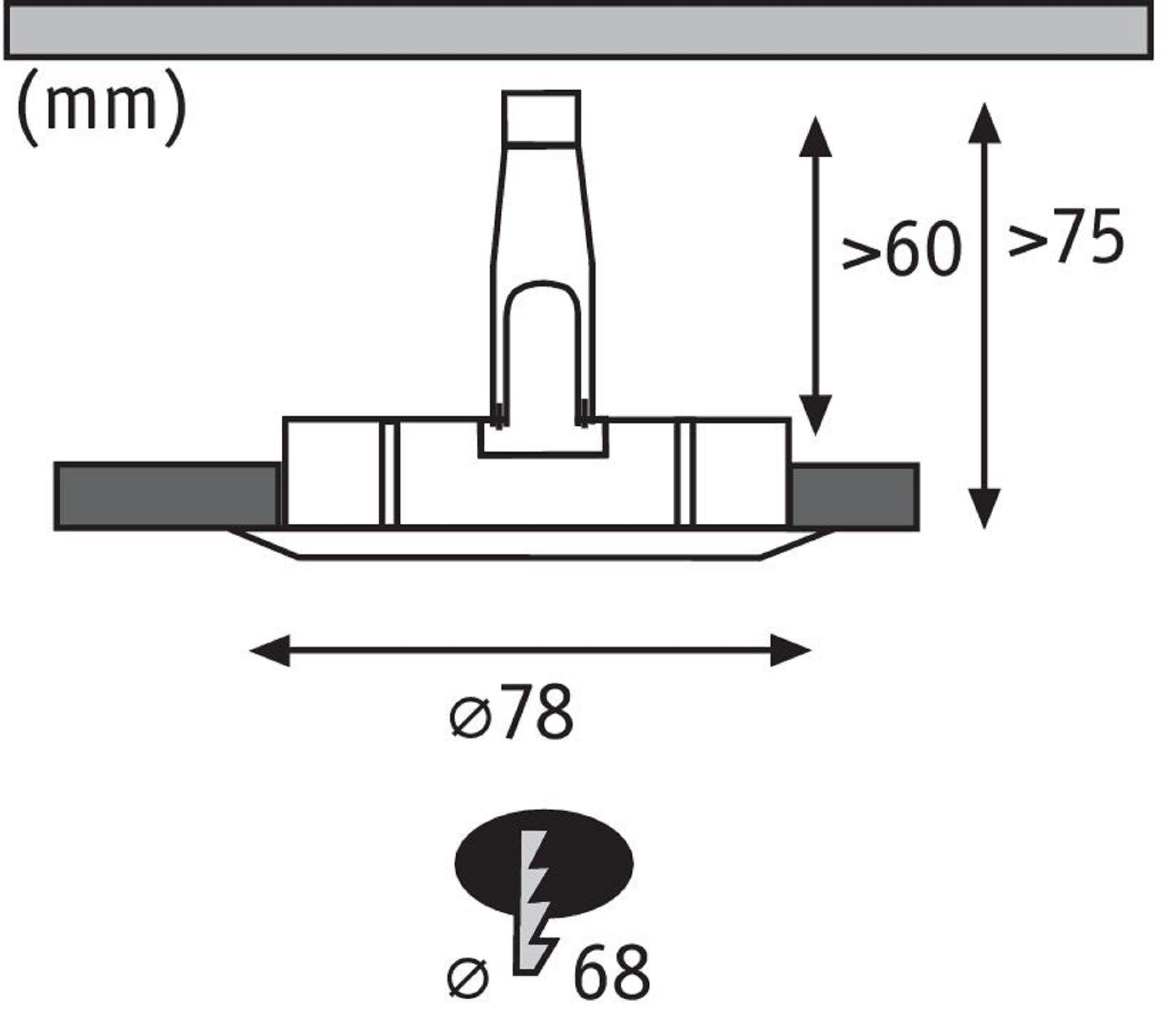 Diagramm mit Abmessungen, Pfeilen und Messungen einer Leuchtenkomponente.